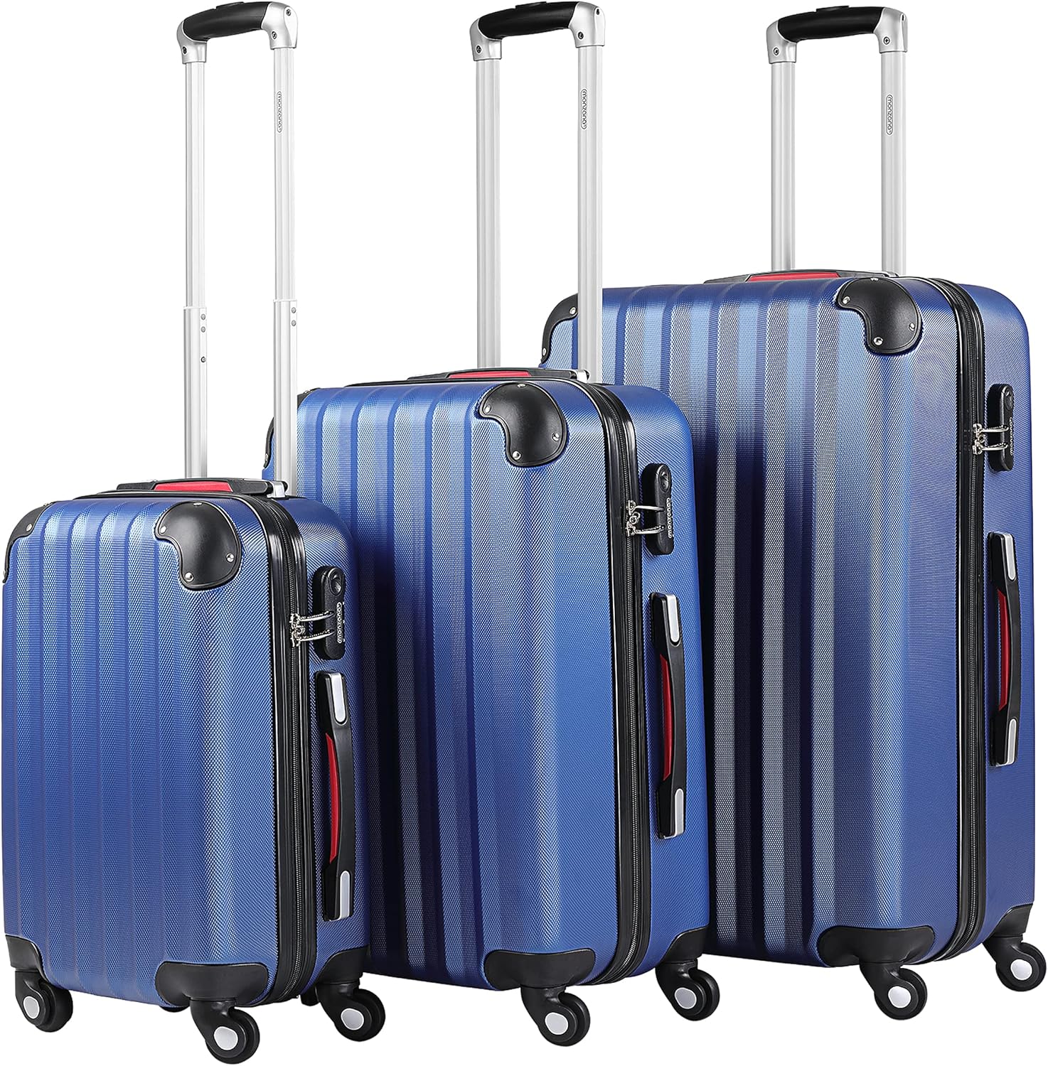 Monzana® Kofferset Baseline 3er Hartschalen-Koffer Trolley Reisekoffer Rollkoffer Handgepäck 4 Rollen M-L-XL Set Blau