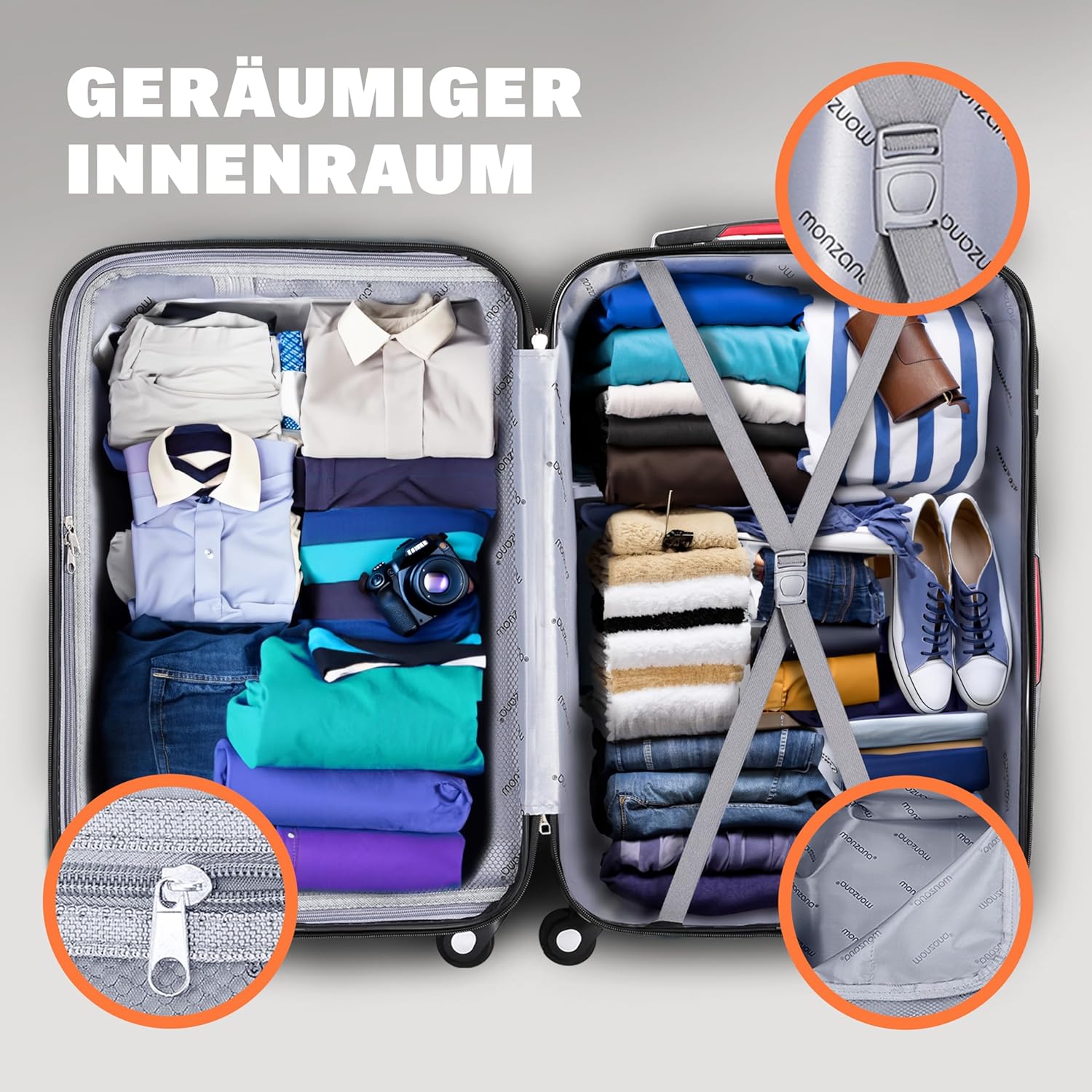 Monzana® Kofferset Baseline 3er Hartschalen-Koffer Trolley Reisekoffer Rollkoffer Handgepäck 4 Rollen M-L-XL Set Blau — Ansicht 6