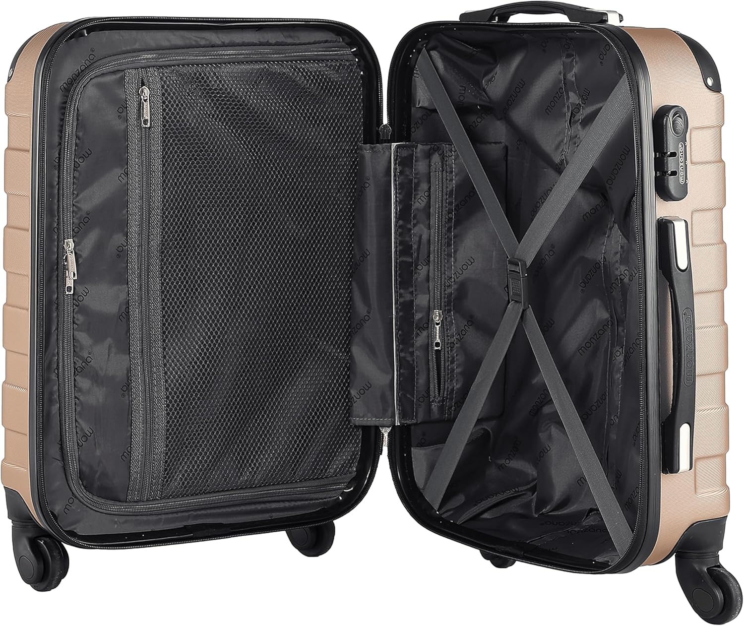 MONZANA® Kofferset Essential Hartschalen Koffer M-L-XL Gel-Griffe 4 Rollen Kantenschutz Beautycase Schloss Trolley Rollkoffer Reisekoffer 3er Set Champagner — Ansicht 2