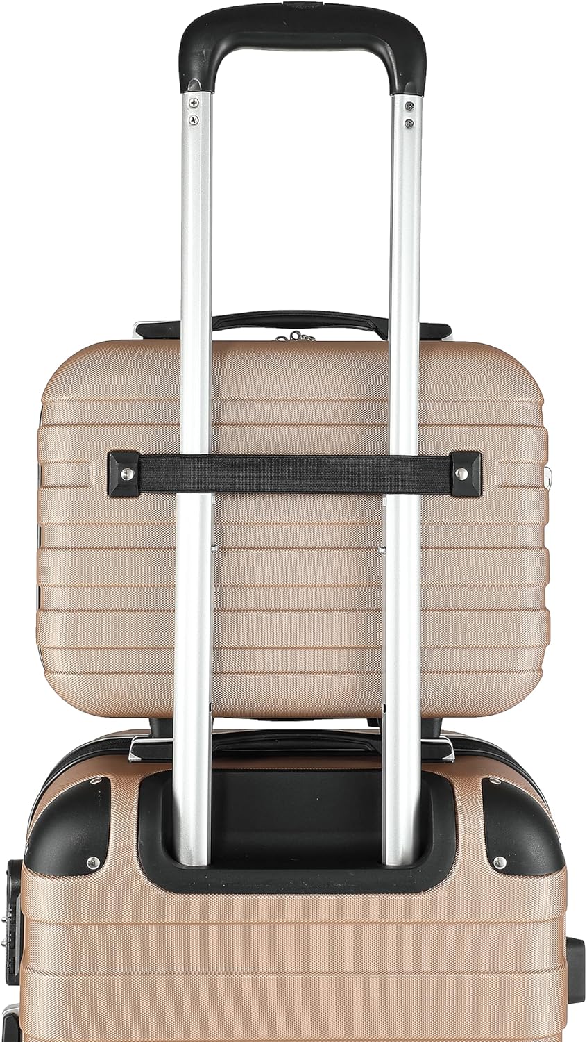 MONZANA® Kofferset Essential Hartschalen Koffer M-L-XL Gel-Griffe 4 Rollen Kantenschutz Beautycase Schloss Trolley Rollkoffer Reisekoffer 3er Set Champagner — Ansicht 4