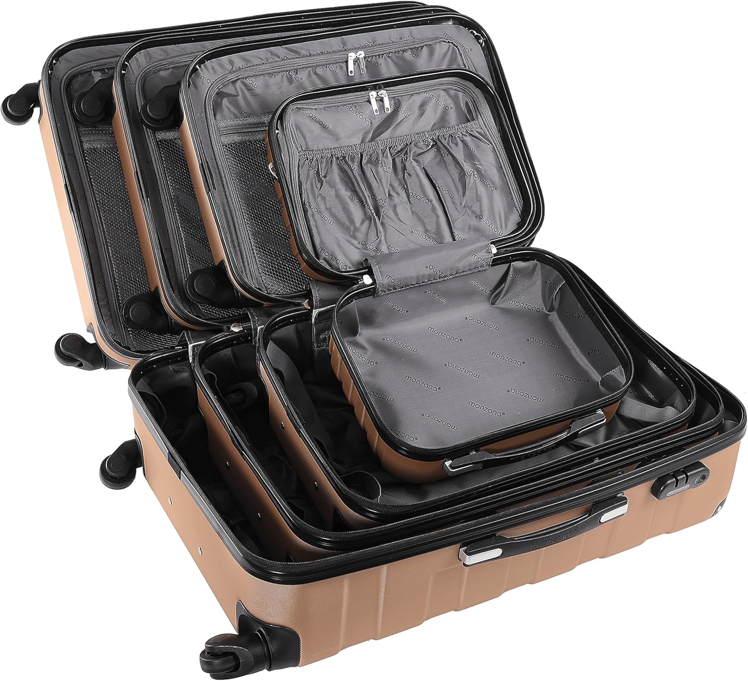 MONZANA® Kofferset Essential Hartschalen Koffer M-L-XL Gel-Griffe 4 Rollen Kantenschutz Beautycase Schloss Trolley Rollkoffer Reisekoffer 3er Set Champagner — Ansicht 5