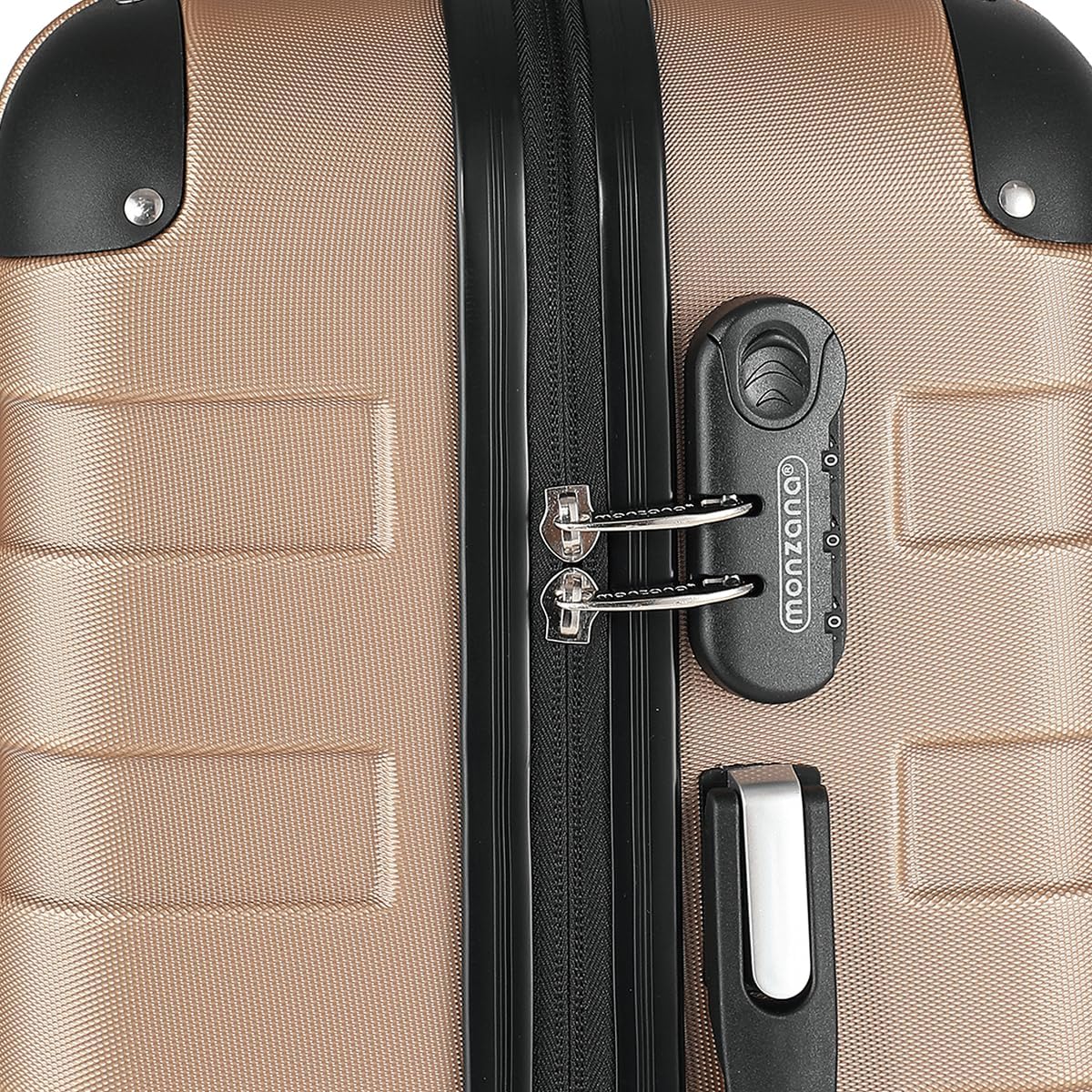 MONZANA® Kofferset Essential Hartschalen Koffer M-L-XL Gel-Griffe 4 Rollen Kantenschutz Beautycase Schloss Trolley Rollkoffer Reisekoffer 3er Set Champagner — Ansicht 6
