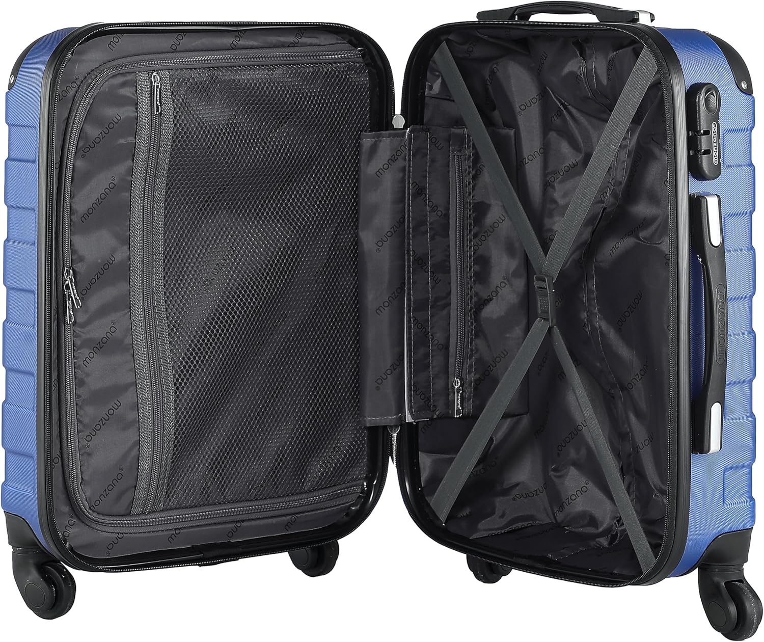 MONZANA® Kofferset Essential Hartschalen Koffer S-M-L-XL Gel-Griffe 4 Rollen Kantenschutz Hardcase Schloss Füße Trolley Rollkoffer Reisekoffer 4er Set blau — Ansicht 3