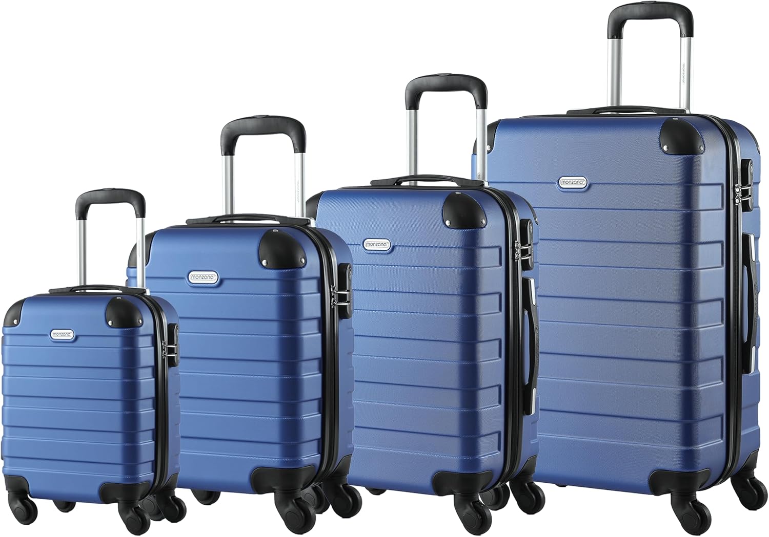MONZANA® Kofferset Essential Hartschalen Koffer S-M-L-XL Gel-Griffe 4 Rollen Kantenschutz Hardcase Schloss Füße Trolley Rollkoffer Reisekoffer 4er Set blau