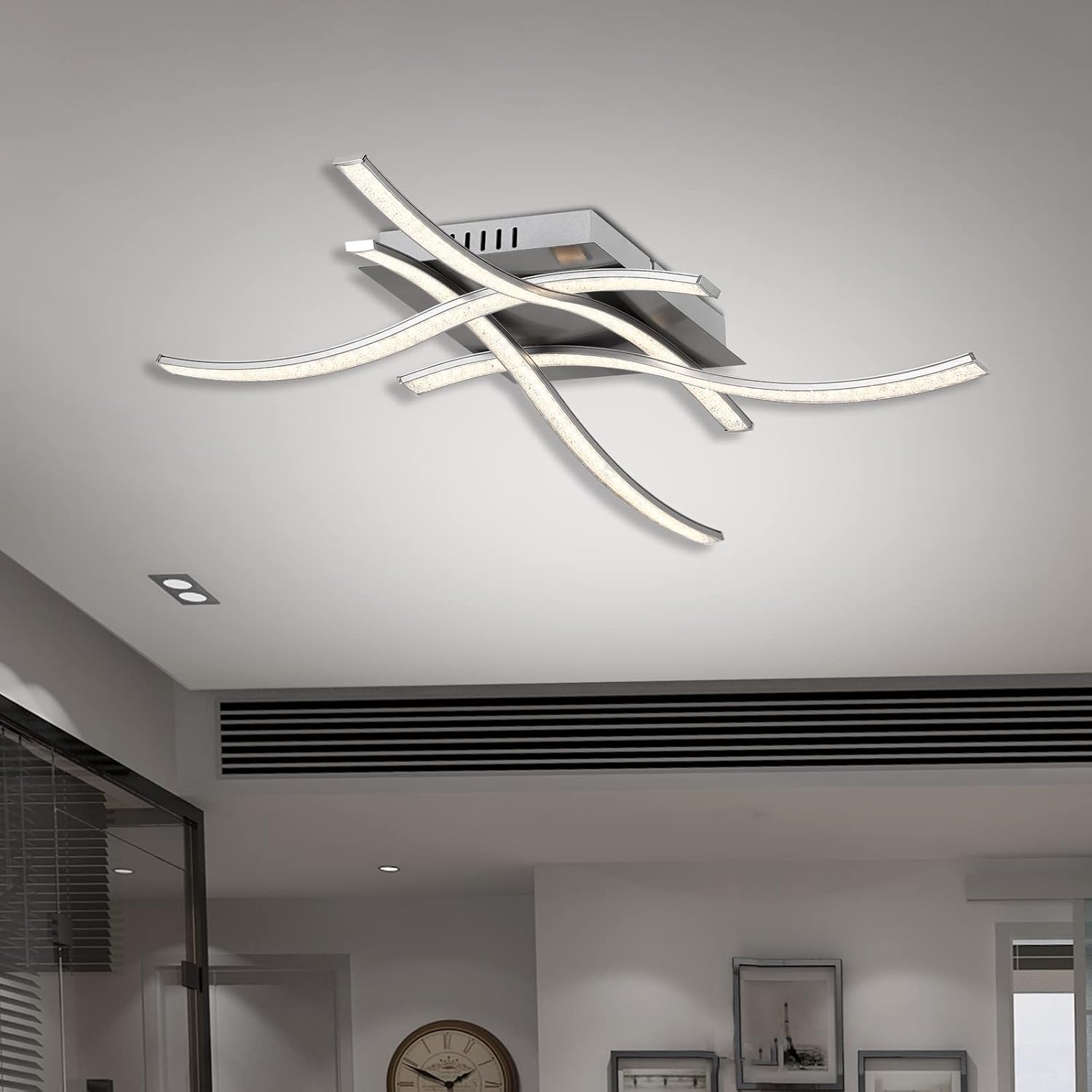 Monzana® LED Deckenlampe 4 Flammig 15W Diamant Warmweiß Montagematerial Wohnzimmer Schlafzimmer Büro Flur Küche Lampe Leuchte Deckenleuchte Silber — Ansicht 2