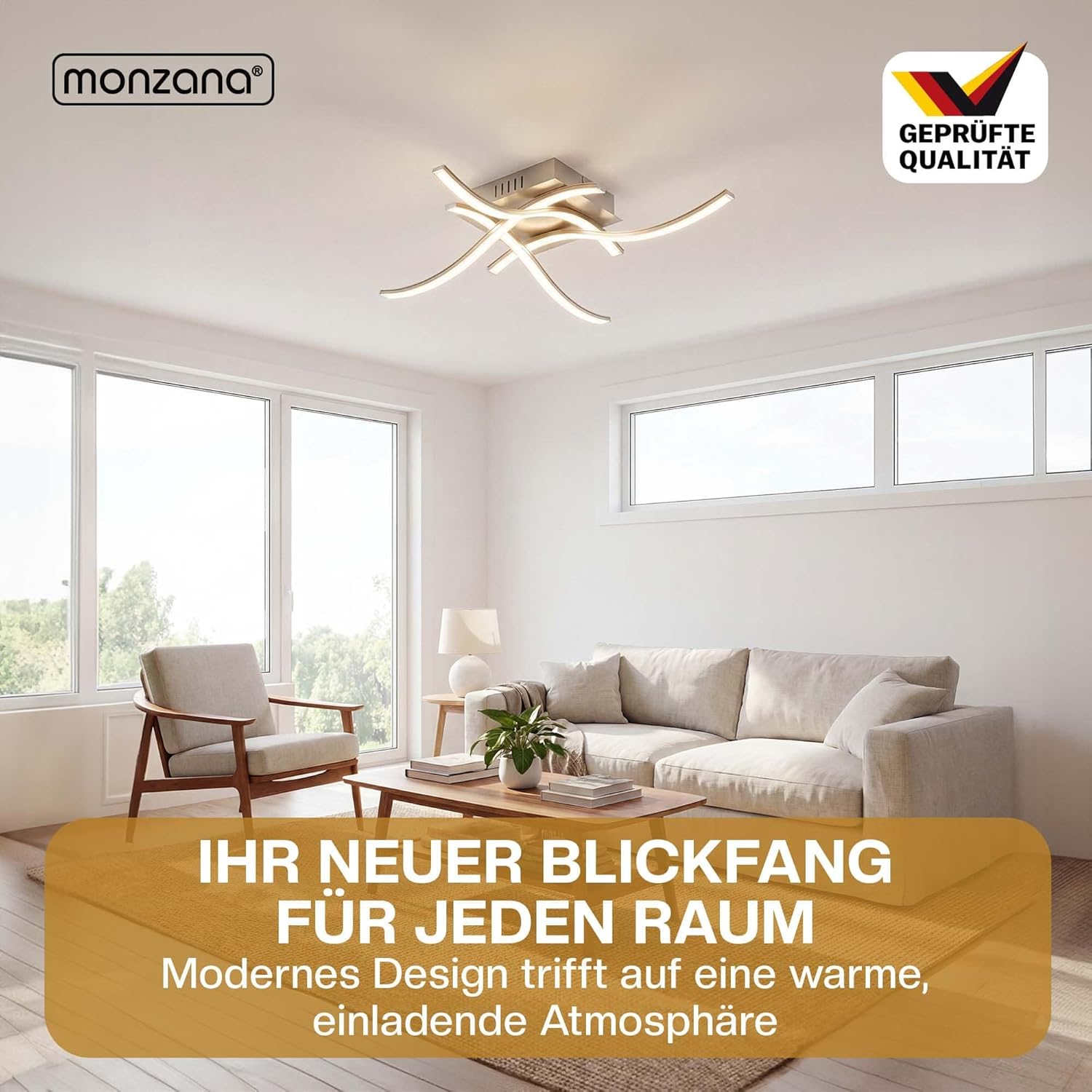 Monzana® LED Deckenlampe 4 Flammig 15W Diamant Warmweiß Montagematerial Wohnzimmer Schlafzimmer Büro Flur Küche Lampe Leuchte Deckenleuchte Silber — Ansicht 3