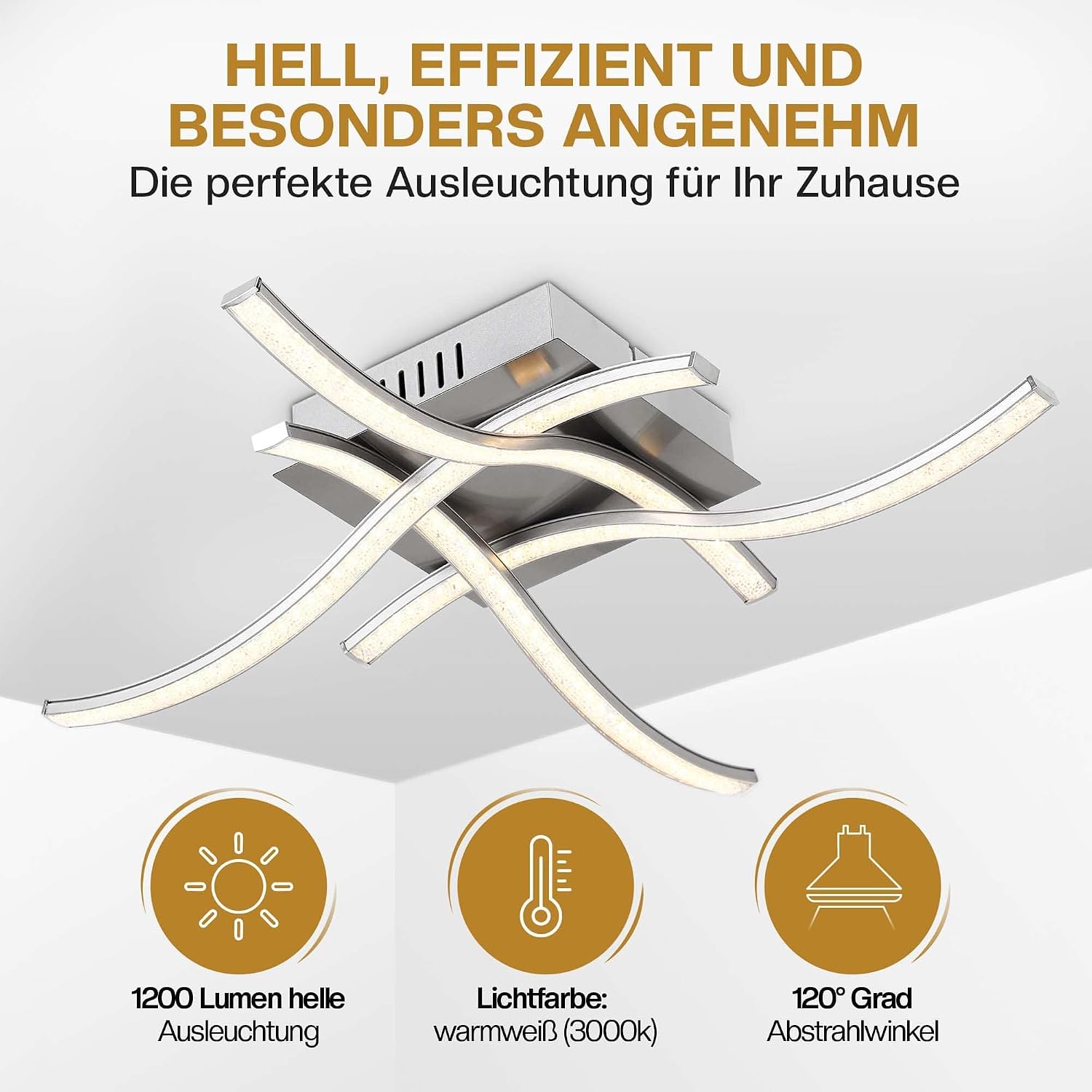 Monzana® LED Deckenlampe 4 Flammig 15W Diamant Warmweiß Montagematerial Wohnzimmer Schlafzimmer Büro Flur Küche Lampe Leuchte Deckenleuchte Silber — Ansicht 5
