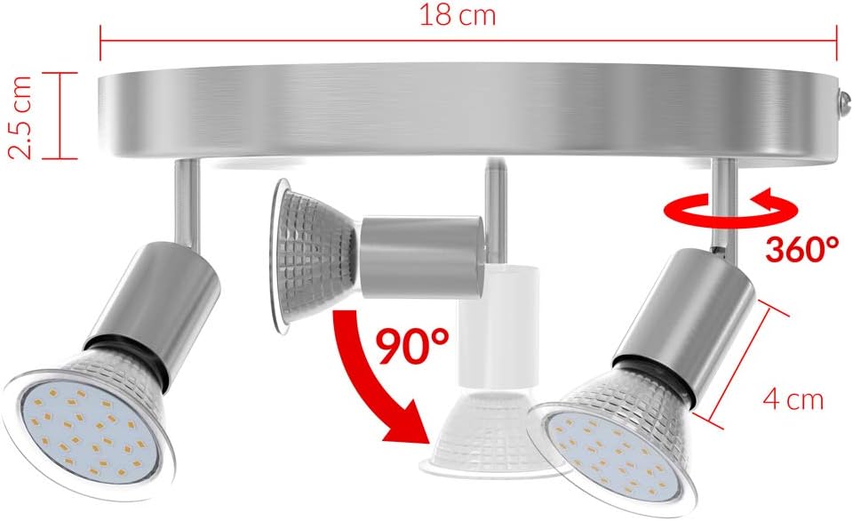 Monzana LED Deckenstrahler Spot Lampe 3 flammig rund 9W schwenkbar GU10 mit Leuchtmittel Spotleuchte Deckenlampe Leuchte — Ansicht 3