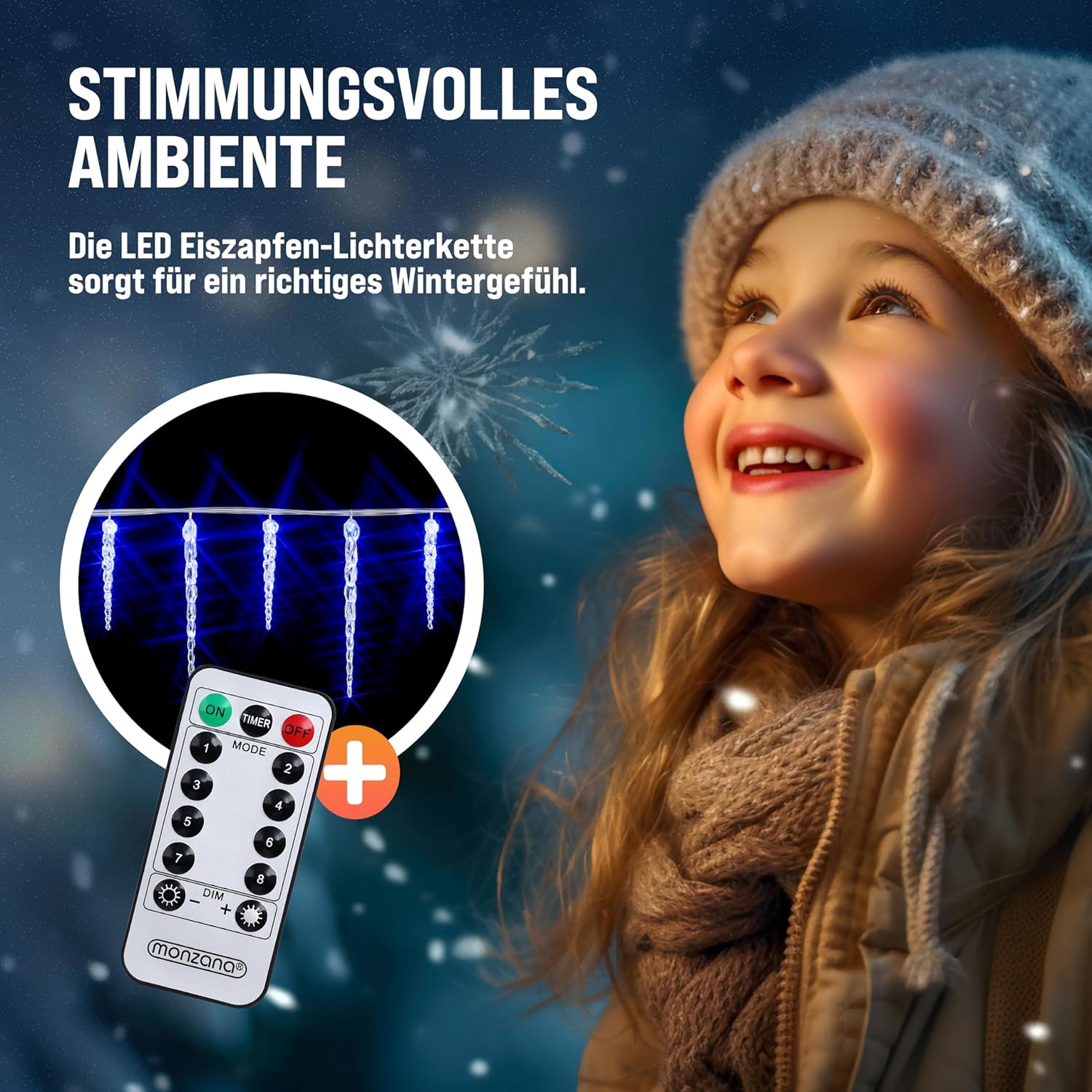 MONZANA® LED Eiszapfen Lichterkette 40 Eiszapfen blau Fernbedienung 8 Leuchtmodi Timer Innen Außen Weihnachtslichterkette — Ansicht 5