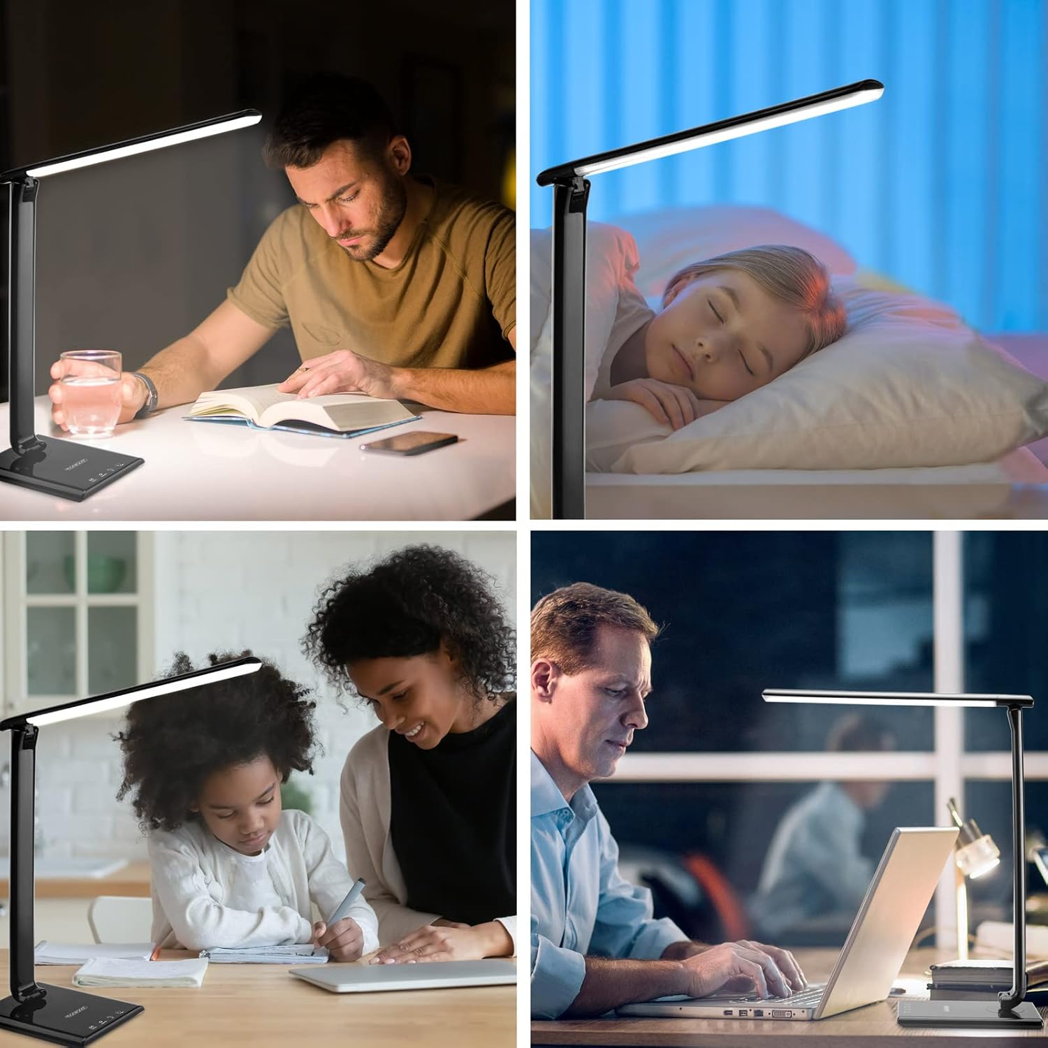 Monzana LED Schreibtischlampe USB Anschluss 3 Farb- 5 Helligkeitsstufen Touch Dimmbar Warmweiß Tischlampe Büro Nachttischlampe Warmes Licht Schwarz — Ansicht 2