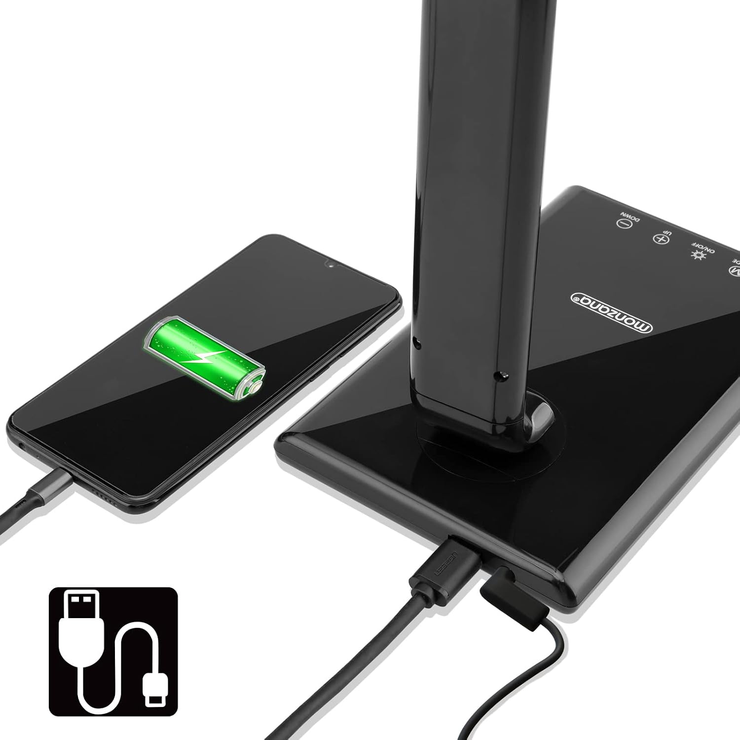 Monzana LED Schreibtischlampe USB Anschluss 3 Farb- 5 Helligkeitsstufen Touch Dimmbar Warmweiß Tischlampe Büro Nachttischlampe Warmes Licht Schwarz — Ansicht 3