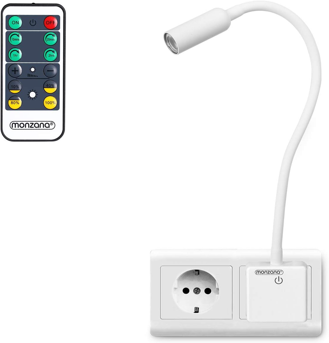 Monzana LED Steckerlampe 46,5cm Steckdosenlampe Steckerleuchte 5000K Touchschalter dimmbar Schreibtischlampe Fernbedienung
