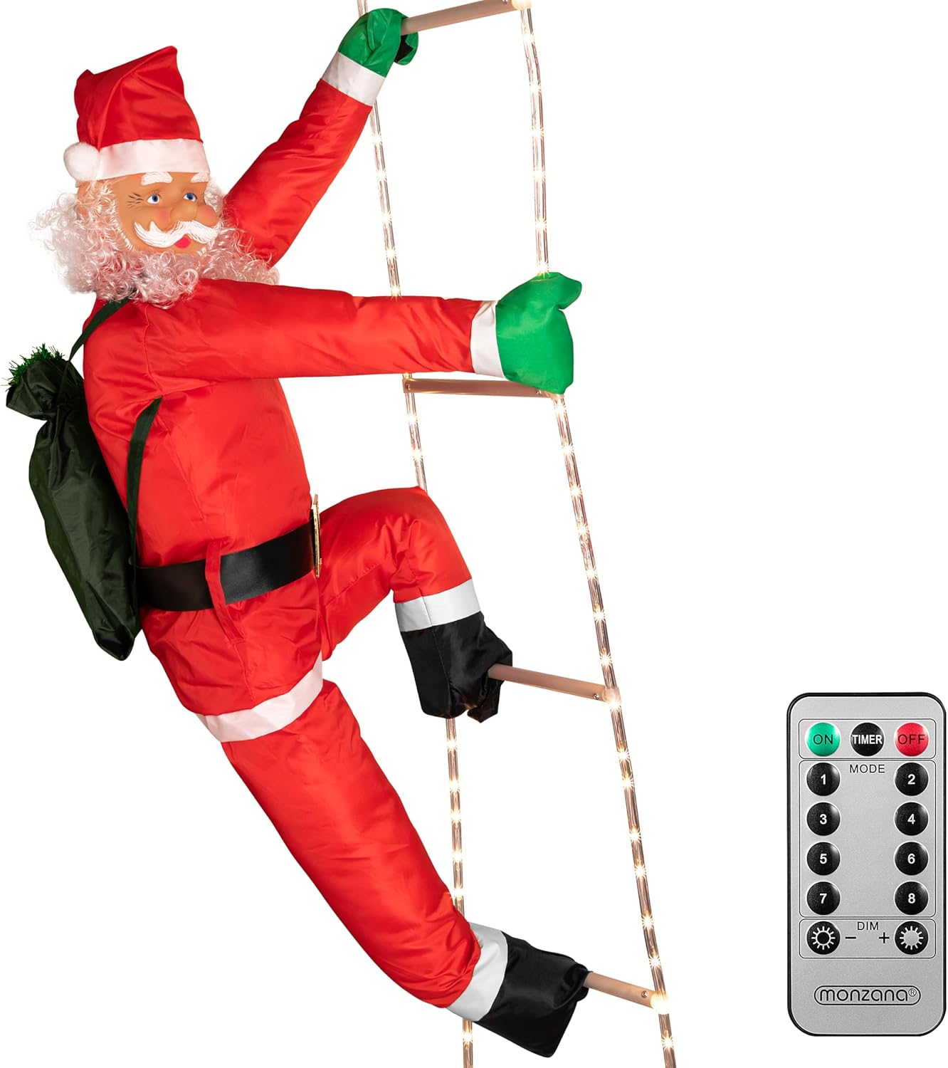 MONZANA® LED Weihnachtsmann Leiter XXL 240cm In-/Outdoor Timer 8 Leuchtfunktionen Fernbedienung dimmbar Santa Claus Nikolaus Weihnachten Deko Figur