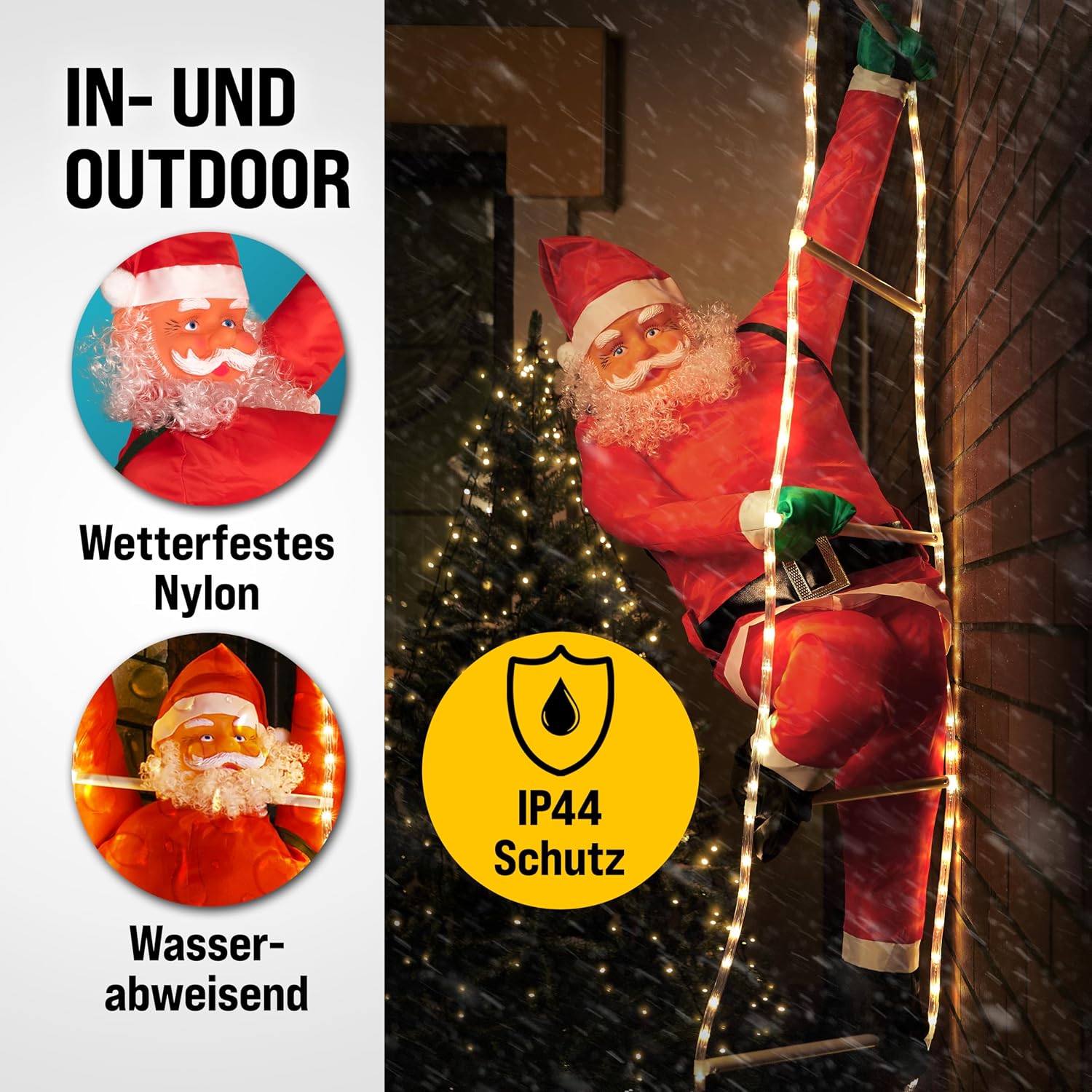 MONZANA® LED Weihnachtsmann Leiter XXL 240cm In-/Outdoor Timer 8 Leuchtfunktionen Fernbedienung dimmbar Santa Claus Nikolaus Weihnachten Deko Figur — Ansicht 4