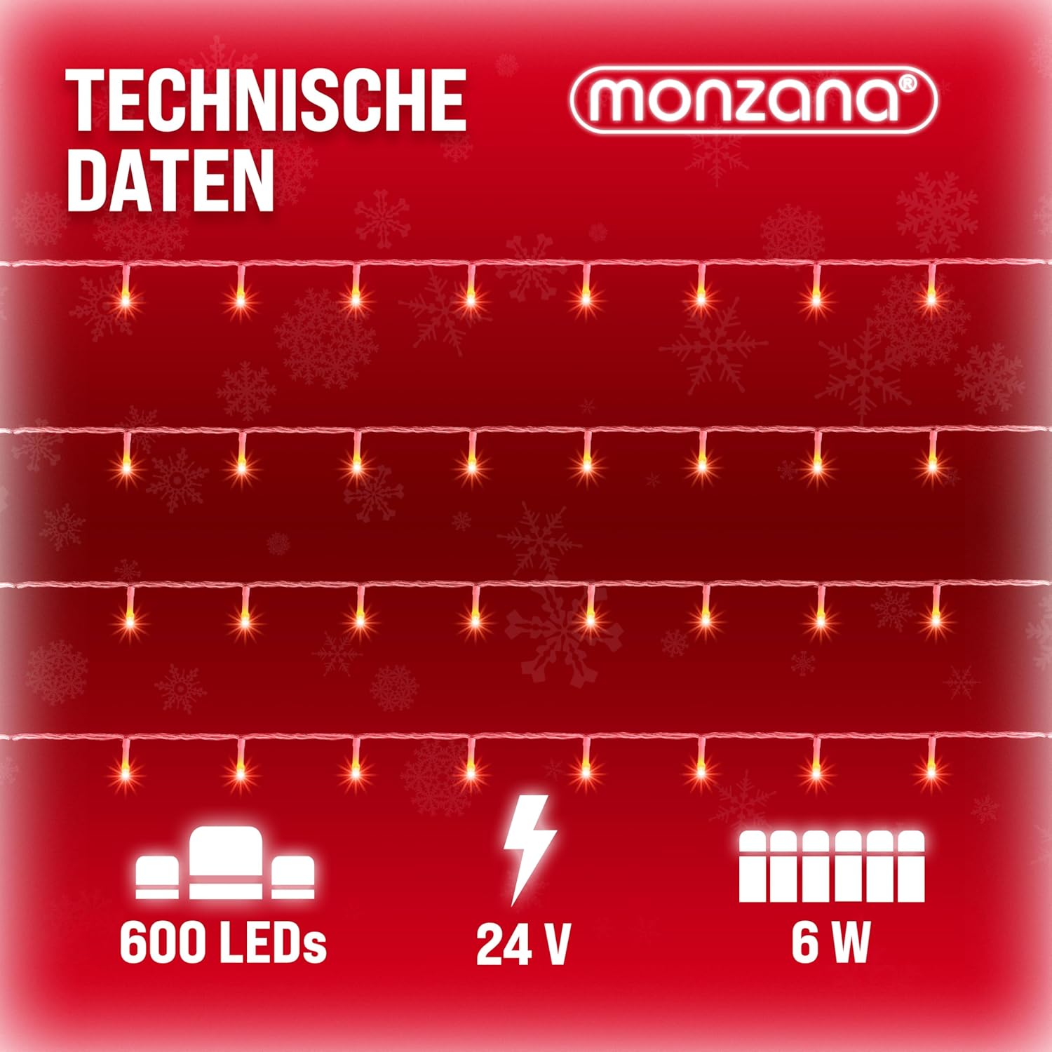 Monzana® Lichterkette 600 LED 60m Innen Außen IP44 Stromsparend Stecker Leuchtkette Weihnachten Weihnachtsbeleuchtung Weihnachtsdeko Girlande Warmweiß — Ansicht 3