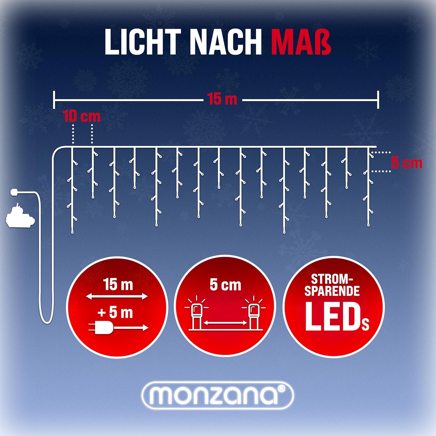 Monzana® Lichterkette 600 LED Außen Innen 20m Regenlichterkette Lichtervorhang Eisregen Fenster Deko Weihnachten Beleuchtung Warmweiß — Ansicht 2