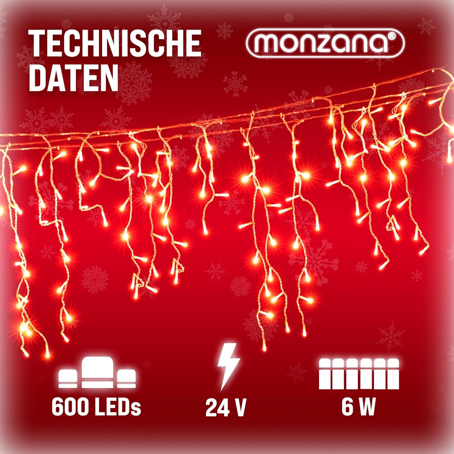 Monzana® Lichterkette 600 LED Außen Innen 20m Regenlichterkette Lichtervorhang Eisregen Fenster Deko Weihnachten Beleuchtung Warmweiß — Ansicht 3