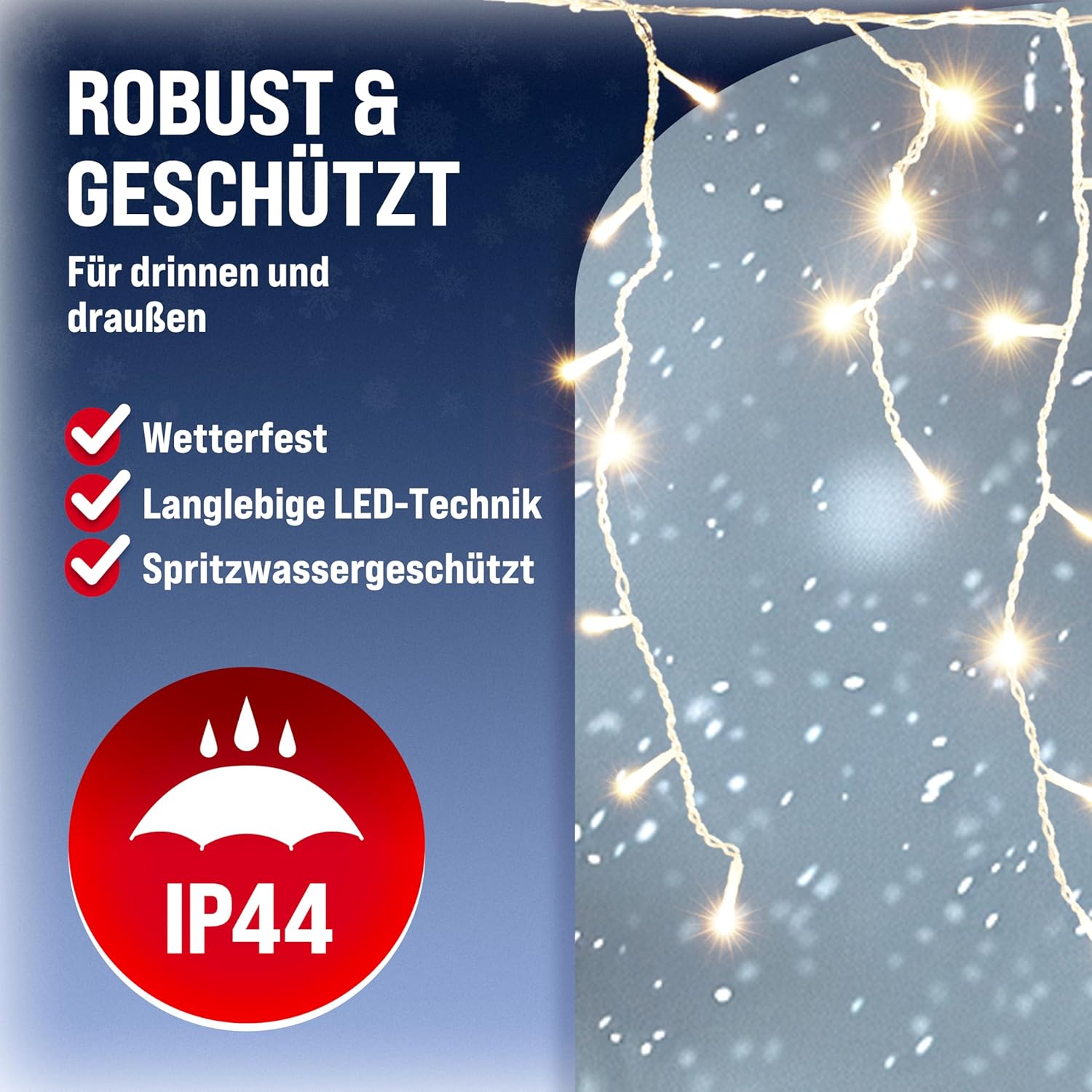Monzana® Lichterkette 600 LED Außen Innen 20m Regenlichterkette Lichtervorhang Eisregen Fenster Deko Weihnachten Beleuchtung Warmweiß — Ansicht 5