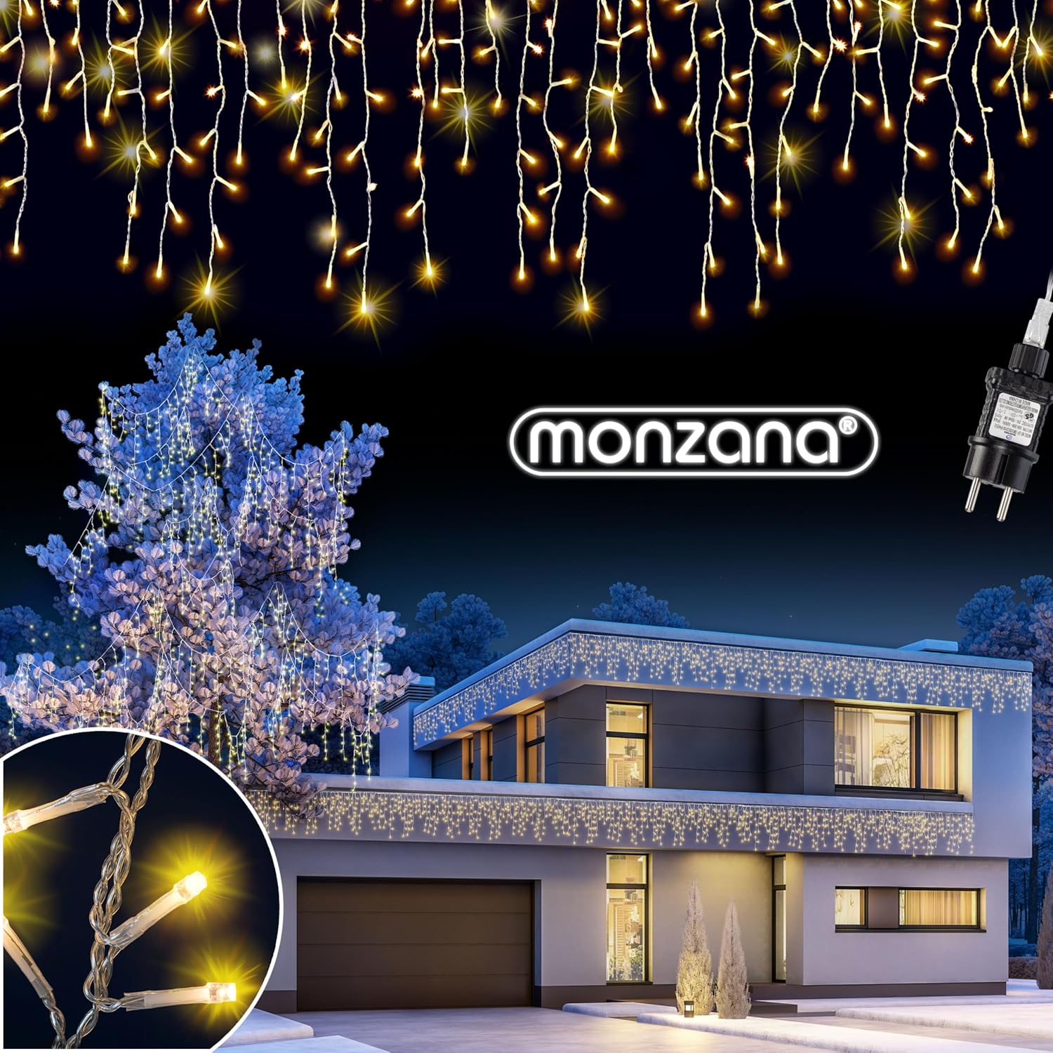 Monzana® Lichterkette 600 LED Außen Innen 20m Regenlichterkette Lichtervorhang Eisregen Fenster Deko Weihnachten Beleuchtung Warmweiß