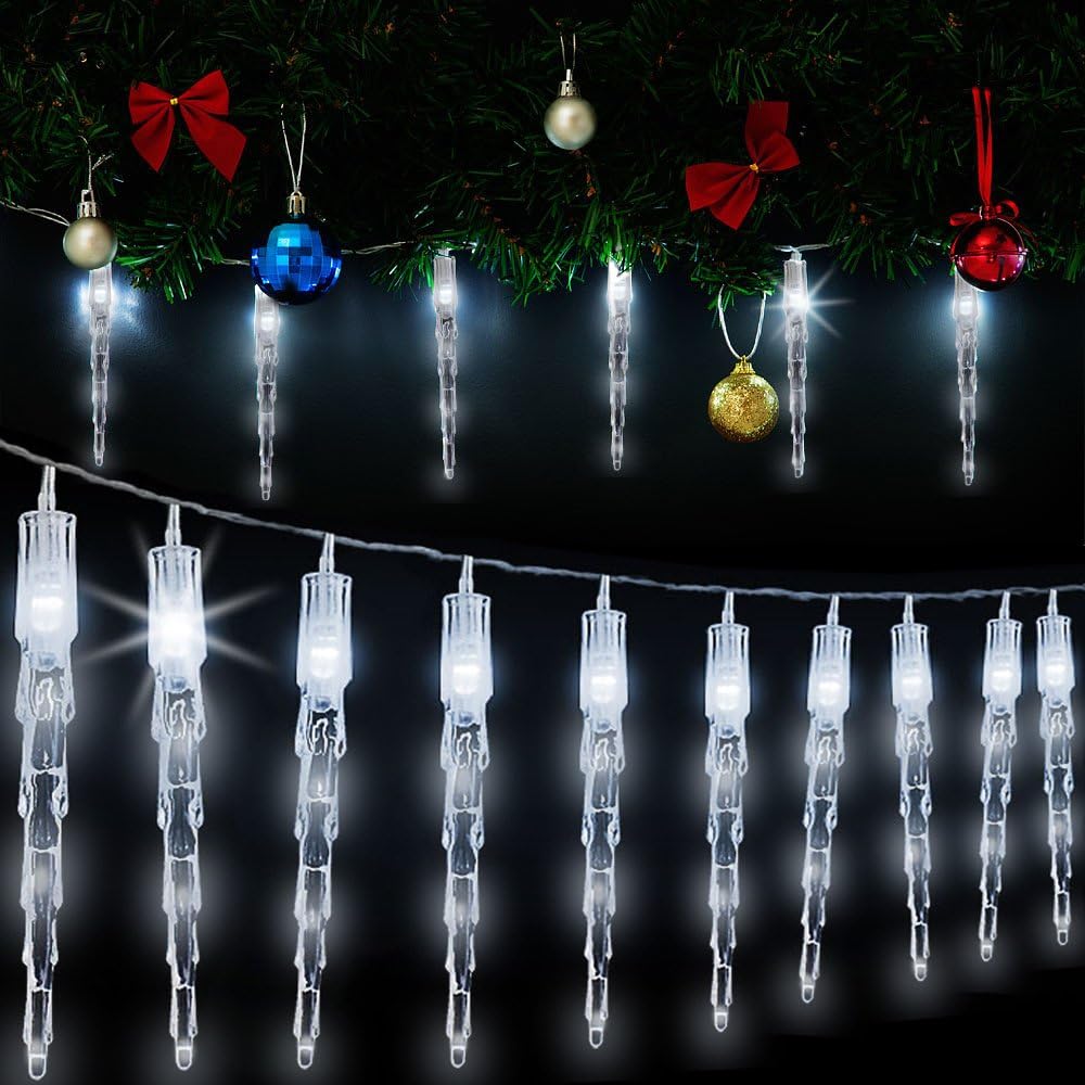 Monzana® Lichterkette Eiszapfen LED Außen Innen 10 Zapfen Weihnachten Deko Weihnachtsdeko IP44 Eisregen Beleuchtung Kaltweiß