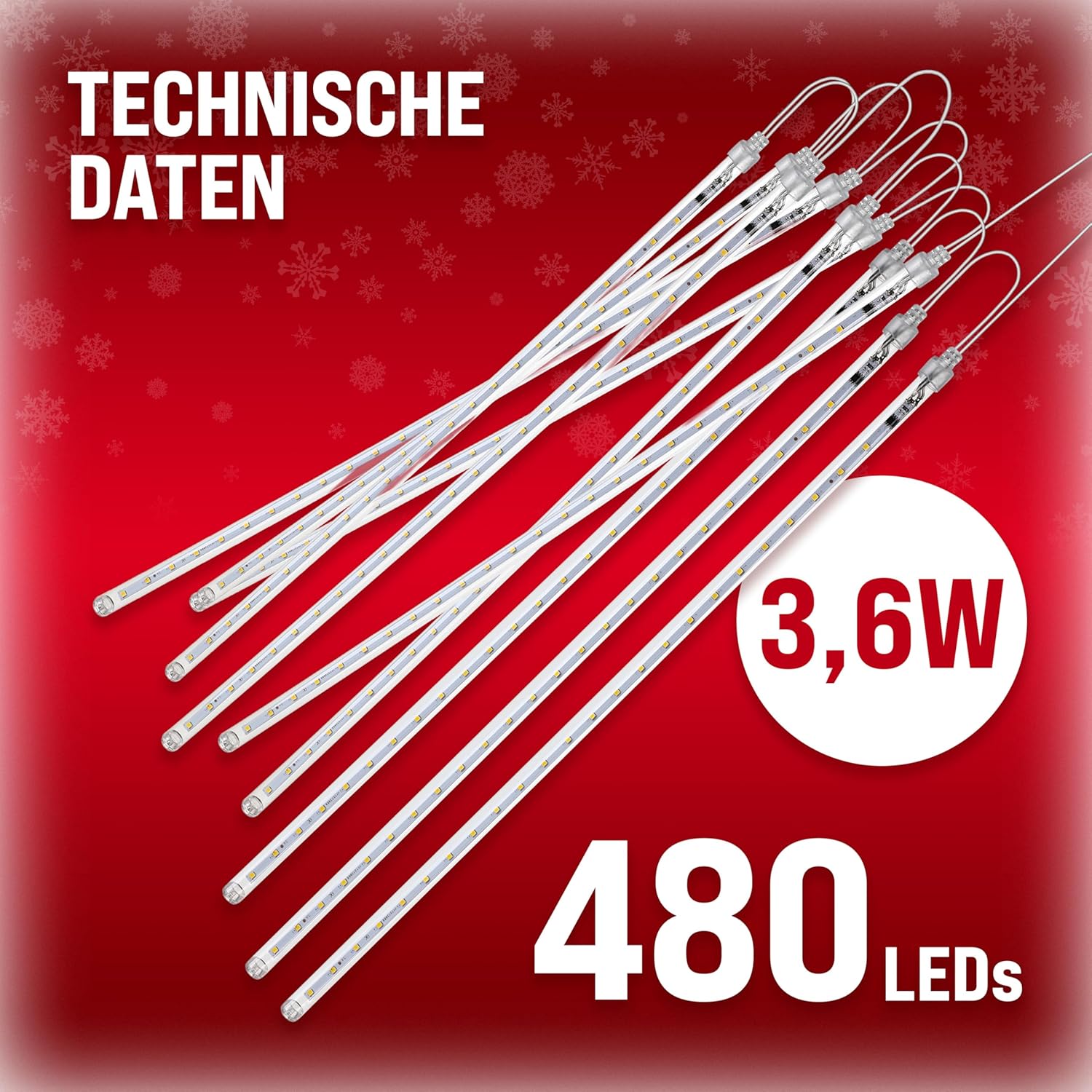 Monzana® Lichterkette Meteorschauer 480 LED Außen Wasserdicht 10 Röhre je 50 cm Innen Weihnachten Eisregen Regenlichterkette Weihnachtsbeleuchtung Blau — Ansicht 6