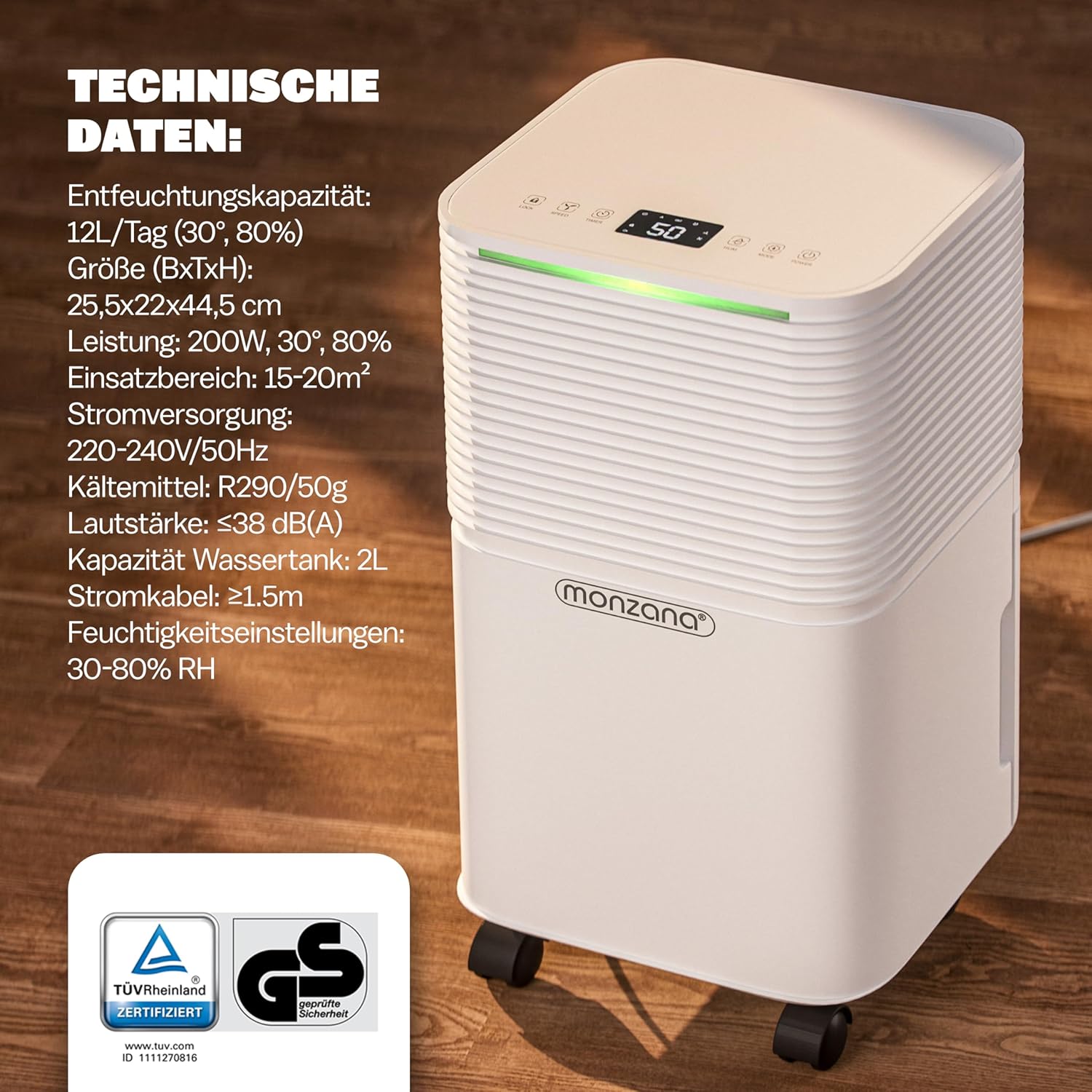 MONZANA® Luftentfeuchter elektrisch 15-20m2 12L/Tag LED-Display 24-Std-Timer Raumentfeuchter Bad Wohnung Raumluftentfeuchter Luftreiniger Allergiker — Ansicht 6