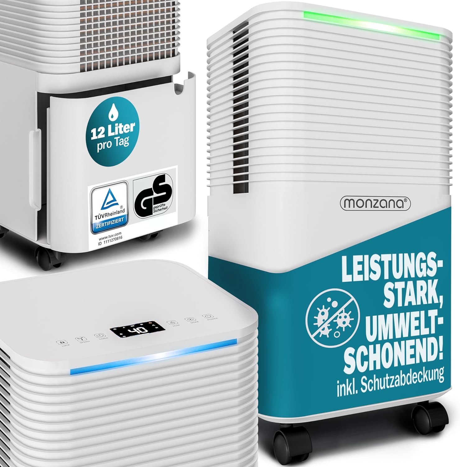 MONZANA® Luftentfeuchter elektrisch 15-20m2 12L/Tag LED-Display 24-Std-Timer Raumentfeuchter Bad Wohnung Raumluftentfeuchter Luftreiniger Allergiker