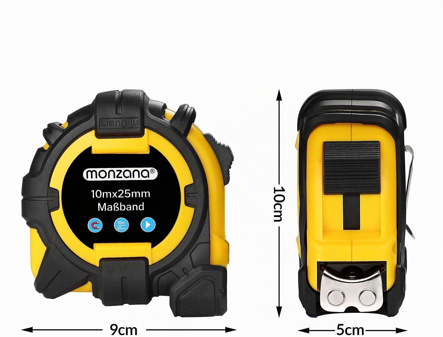 MONZANA® Maßband 10m Rollmeter magnetisch verschiebbarer Endhaken Bandmaß Autorollsystem mit Feststeller & Gürtelklemme — Ansicht 4