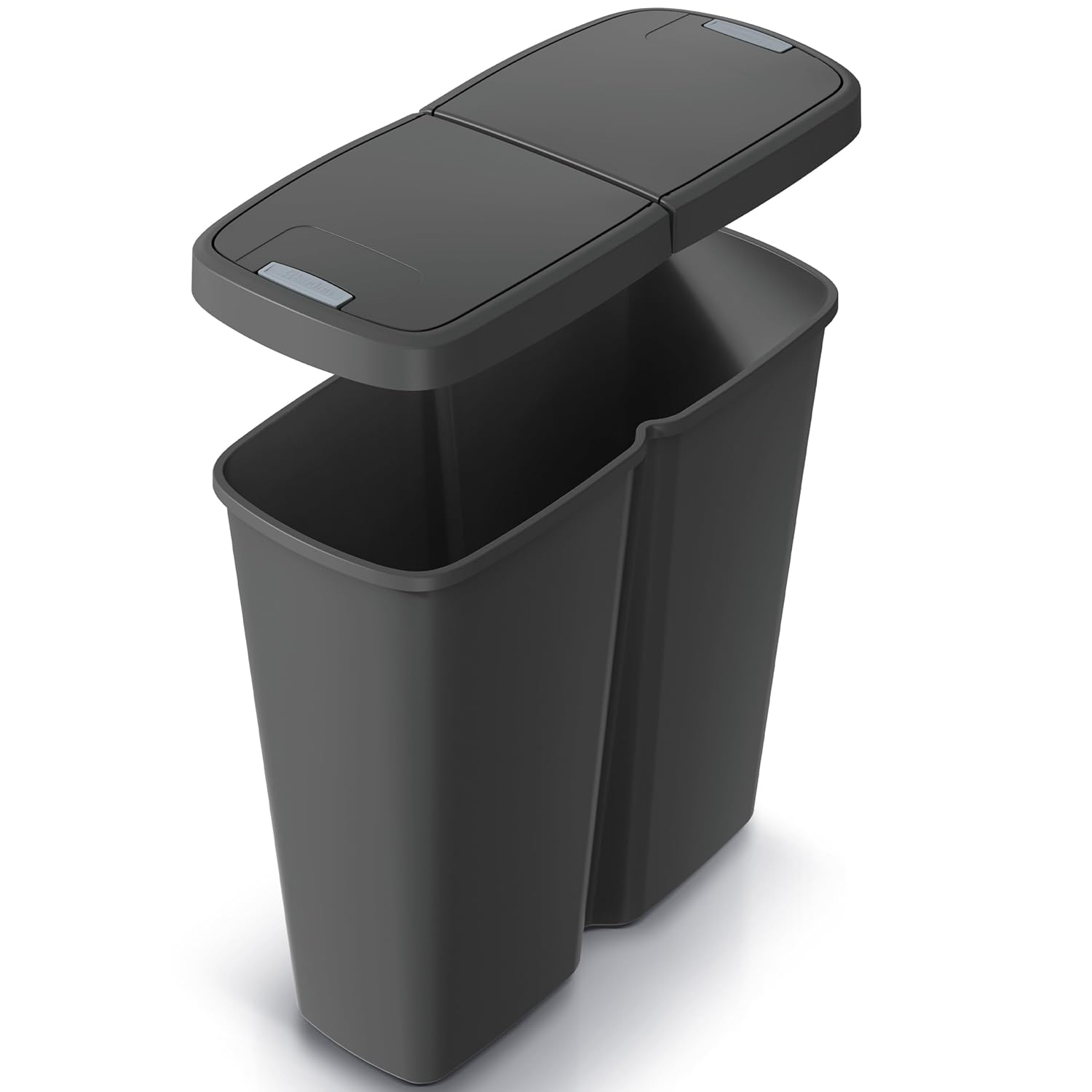 Monzana® Mülleimer Küche 50L 2 Fächer mit Deckel Druckknopf Abfalleimer Büro Papierkorb Biomüll Gelber Sack Mülltrennsystem Recycling Grau Grün — Ansicht 2
