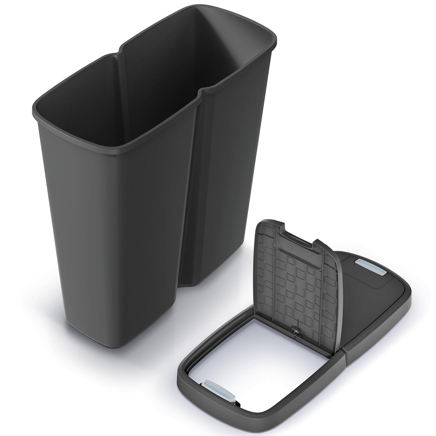 Monzana® Mülleimer Küche 50L 2 Fächer mit Deckel Druckknopf Abfalleimer Büro Papierkorb Biomüll Gelber Sack Mülltrennsystem Recycling Grau Grün — Ansicht 3