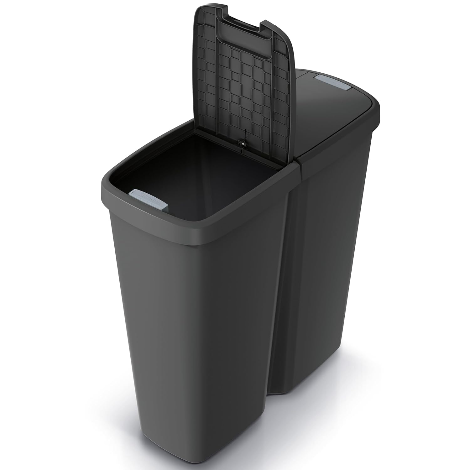 Monzana® Mülleimer Küche 50L 2 Fächer mit Deckel Druckknopf Abfalleimer Büro Papierkorb Biomüll Gelber Sack Mülltrennsystem Recycling Grau Grün — Ansicht 4