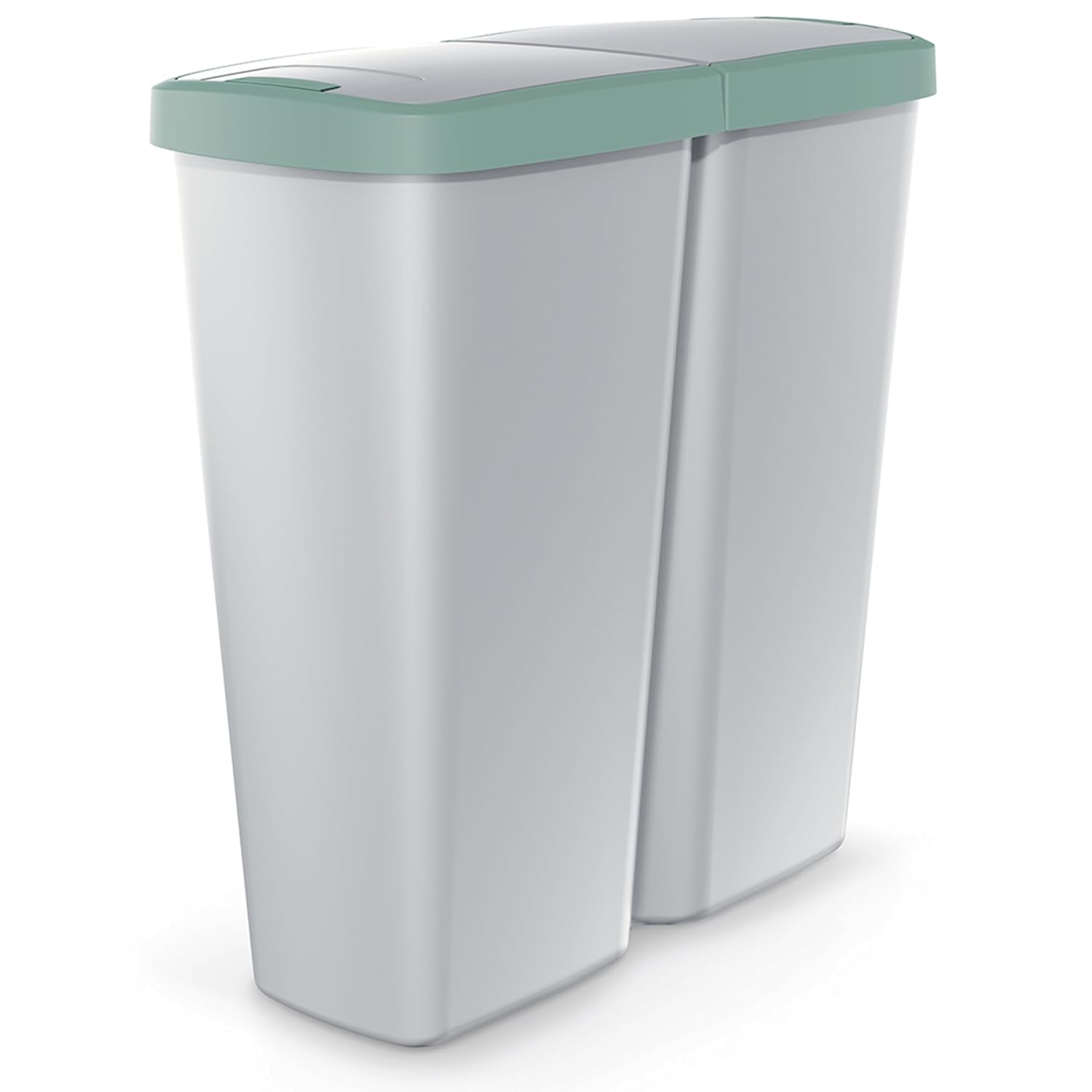 Monzana® Mülleimer Küche 50L 2 Fächer mit Deckel Druckknopf Abfalleimer Büro Papierkorb Biomüll Gelber Sack Mülltrennsystem Recycling Grau Grün