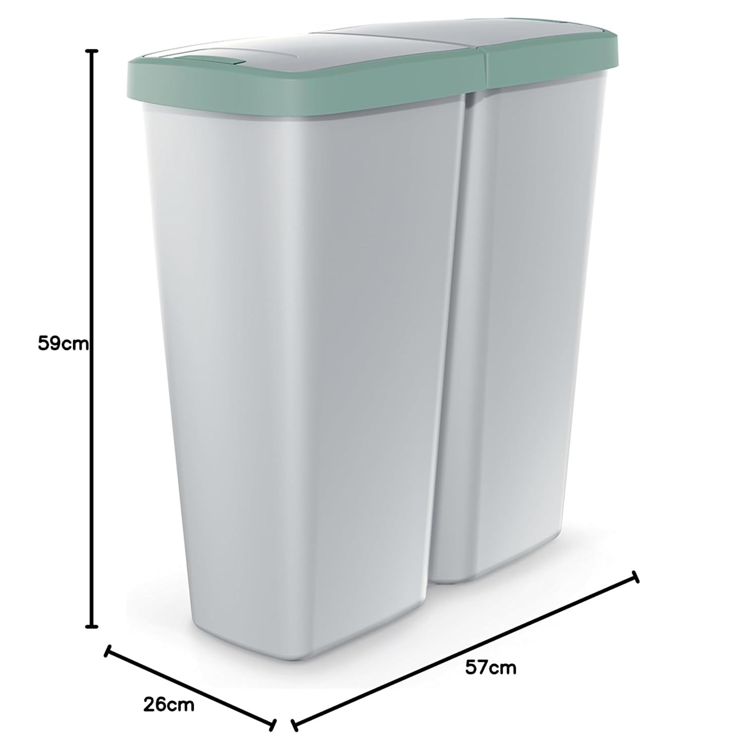 Monzana® Mülleimer Küche 50L 2 Fächer mit Deckel Druckknopf Abfalleimer Büro Papierkorb Biomüll Gelber Sack Mülltrennsystem Recycling Grau Grün — Ansicht 5