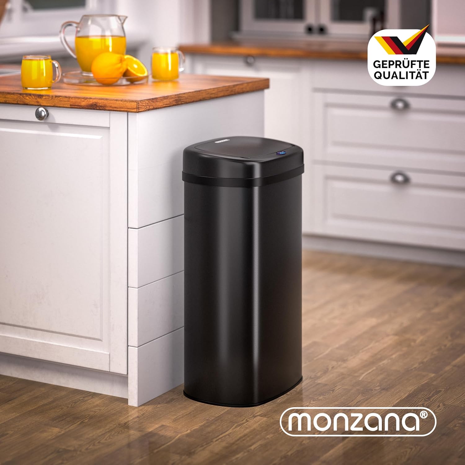 Monzana® Mülleimer mit Sensor Küche 50L Edelstahl Automatik Deckel Klemmring inkl. USB-Kabel Abfalleimer Groß Papierkorb LED Anzeige Schwarz — Ansicht 2