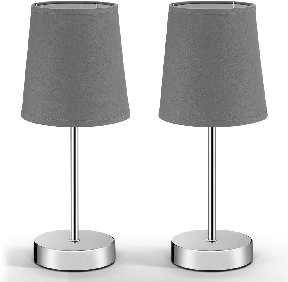 MONZANA® Nachttischlampe 2er Set 32cm Stoff Grau Taupe Anthrazit Weiß Wohnzimmer Schlafzimmer Lampe Leuchte Tischlampe Nachttischleuchte Tischleuchte