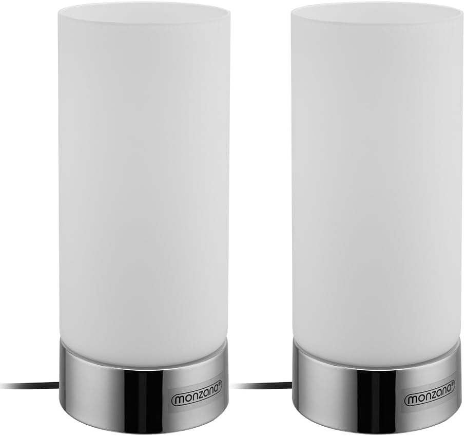 Monzana® Nachttischlampe 2er Set Touch Dimmbar mit LED Leuchtmittel Glasschirm Tischlampe Tischleuchte Wohnzimmer Schlafzimmer Nachtlicht Leselampe