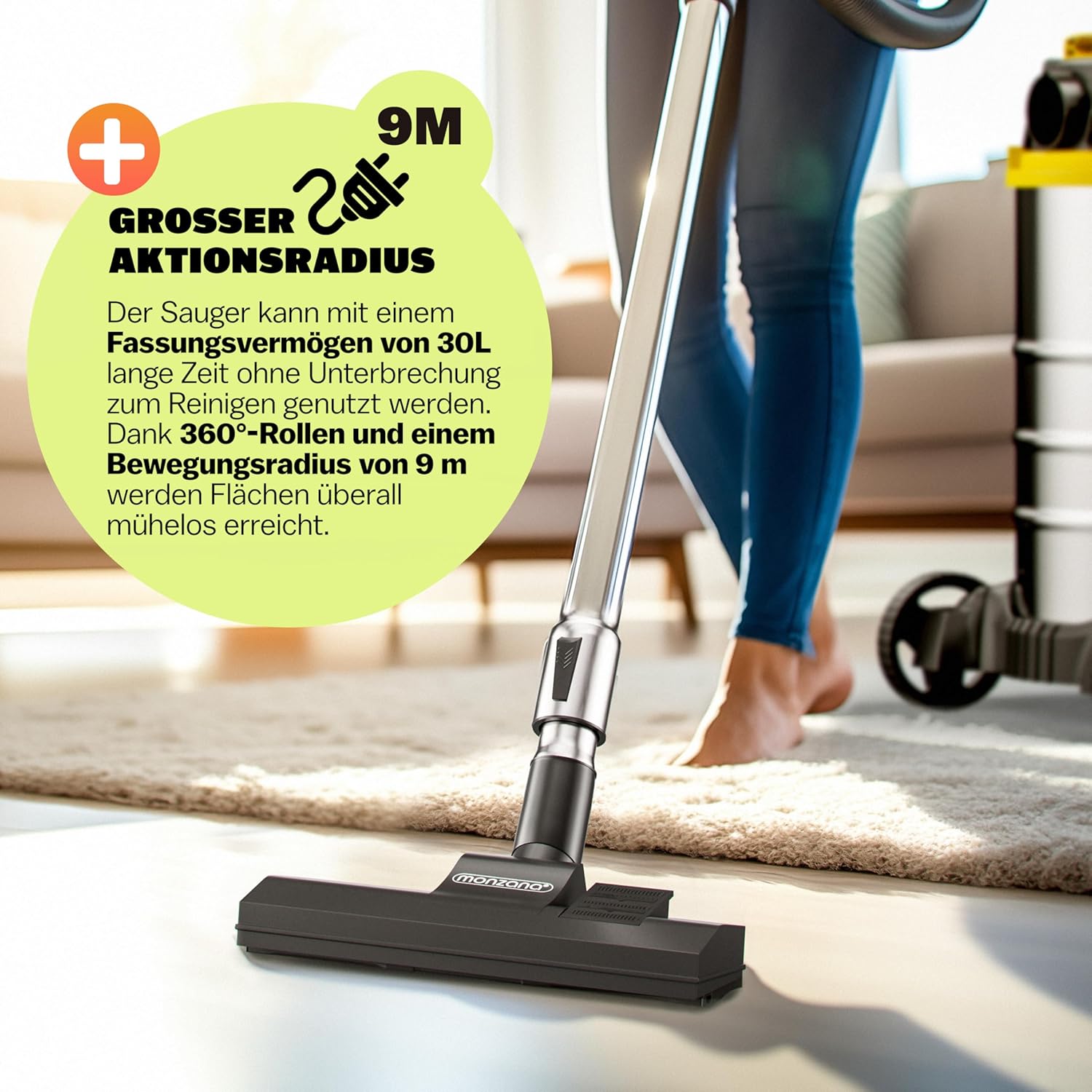 Monzana® Nass Trockensauger 30L 2200W + Steckdose GS-Zertifiziert 9m Bewegungsradius Industrie Staubsauger Edelstahl Nasssauger Waschsauger Blasfunktion — Ansicht 6