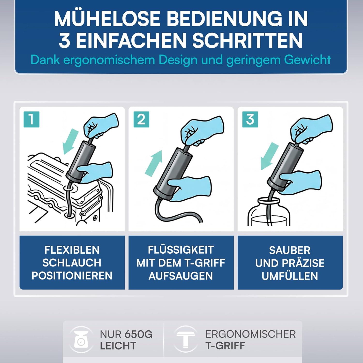 MONZANA® Ölabsaugpumpe 500 ml Metall Handpumpe T-Griff Ölpumpe für Ölwechsel Absaugpumpe von Motoröl und Getriebeöl Sauberes Öl Spritze mit Schlauch — Ansicht 4
