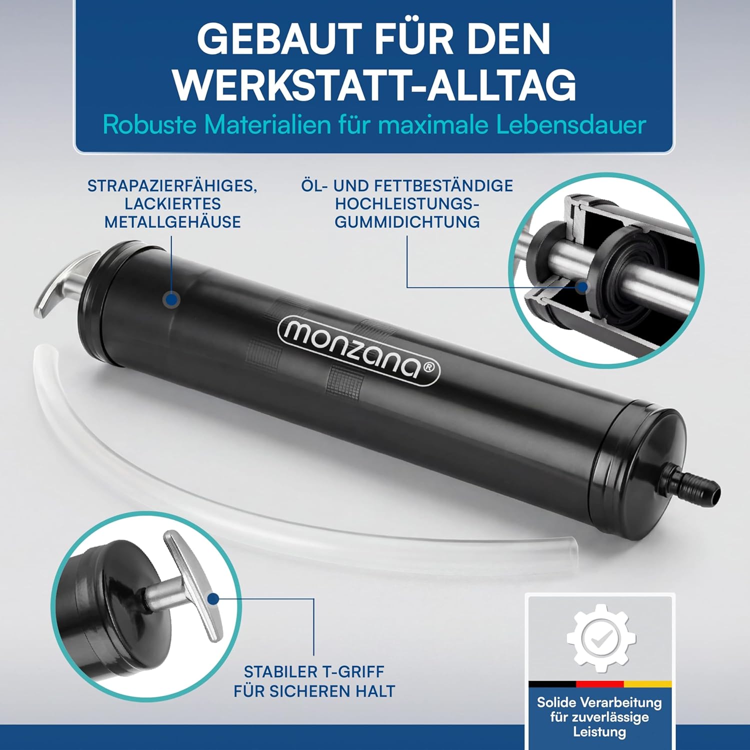 MONZANA® Ölabsaugpumpe 500 ml Metall Handpumpe T-Griff Ölpumpe für Ölwechsel Absaugpumpe von Motoröl und Getriebeöl Sauberes Öl Spritze mit Schlauch — Ansicht 5