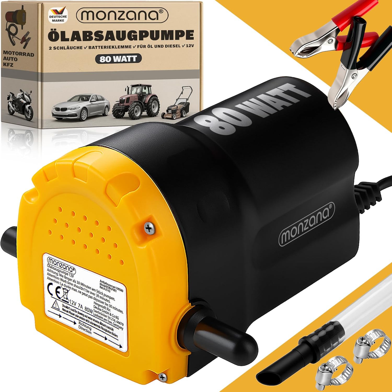 Monzana® Ölabsaugpumpe elektrisch 12V 80 Watt 5l/min Ölpumpe Absaugpumpe Pumpe Dieselpumpe Ölwechselpumpe Kraftstoffpumpe für Auto Motorrad KFZ