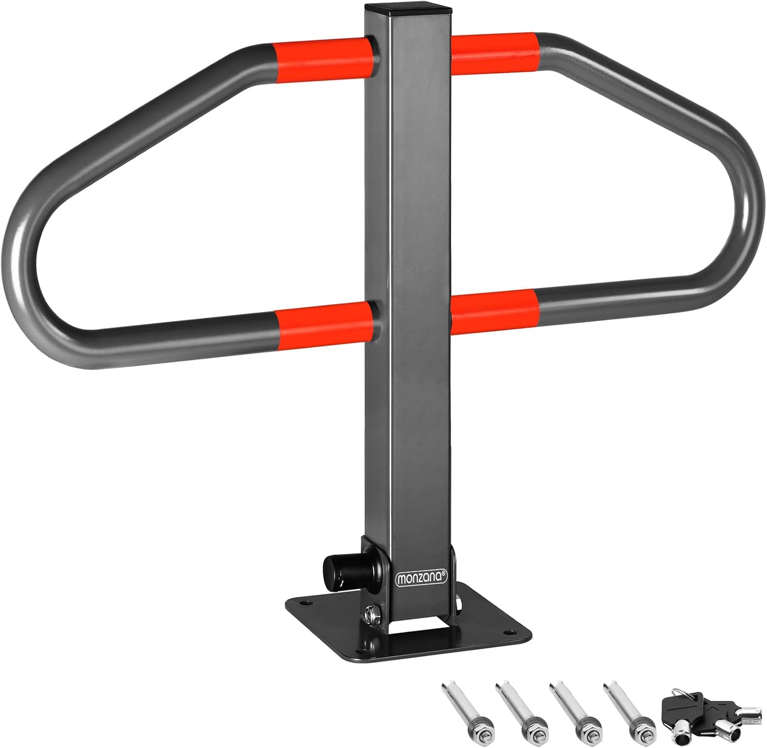 MONZANA® Parkplatzsperre 2 Schlüssel klappbar integriertes Schloss Stahl Robust Parkpfosten Parkplatzbügel Sperrpfosten