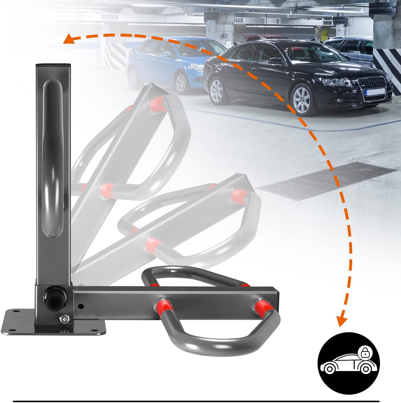 MONZANA® Parkplatzsperre 2 Schlüssel klappbar integriertes Schloss Stahl Robust Parkpfosten Parkplatzbügel Sperrpfosten — Ansicht 4