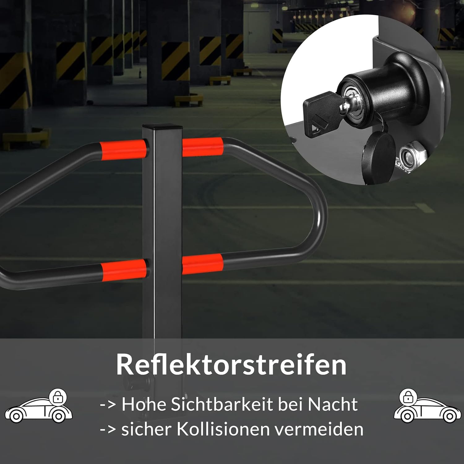 MONZANA® Parkplatzsperre 2 Schlüssel klappbar integriertes Schloss Stahl Robust Parkpfosten Parkplatzbügel Sperrpfosten — Ansicht 6