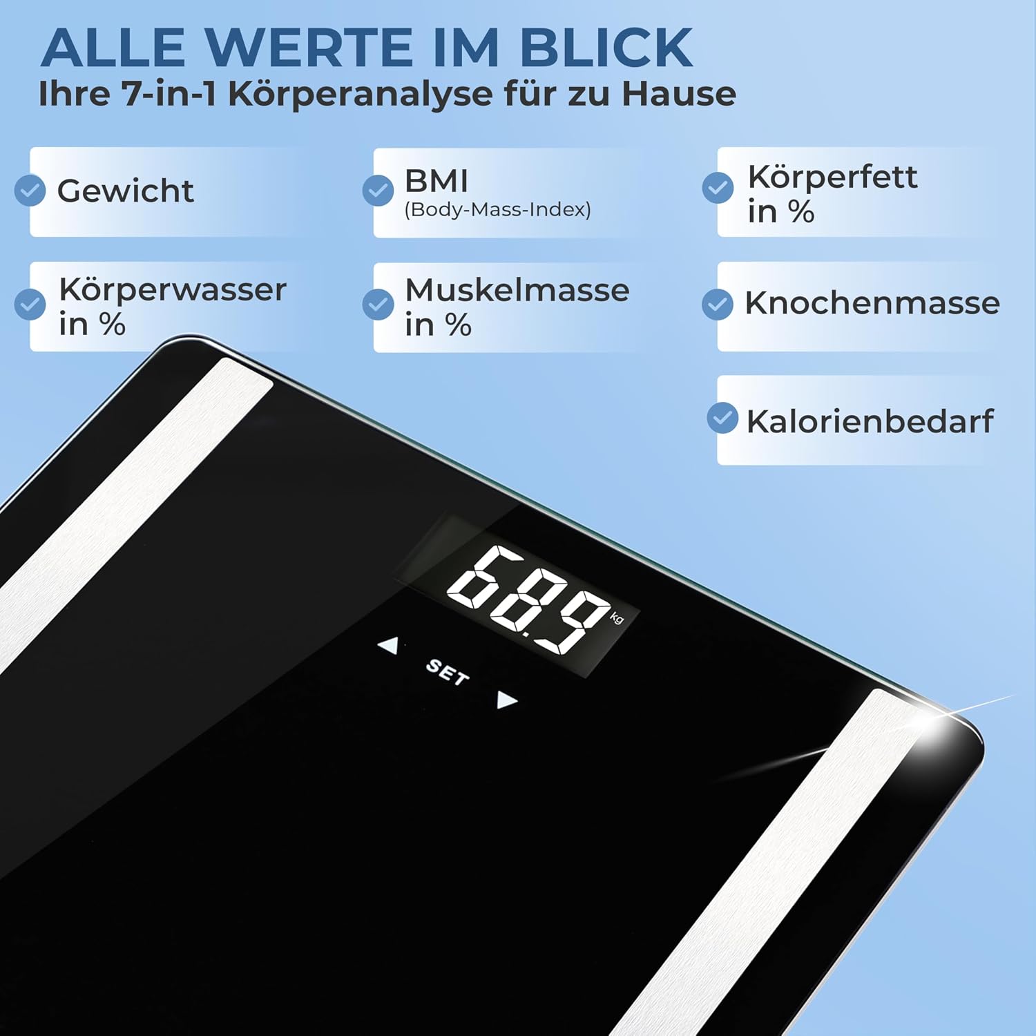 MONZANA® Personenwaage Digital BIA Analyse Waage Körperfett Muskelmasse für 10 Nutzer-Profile Große Trittfläche 30x30cm Fitness Körperwaage bis 180kg — Ansicht 4