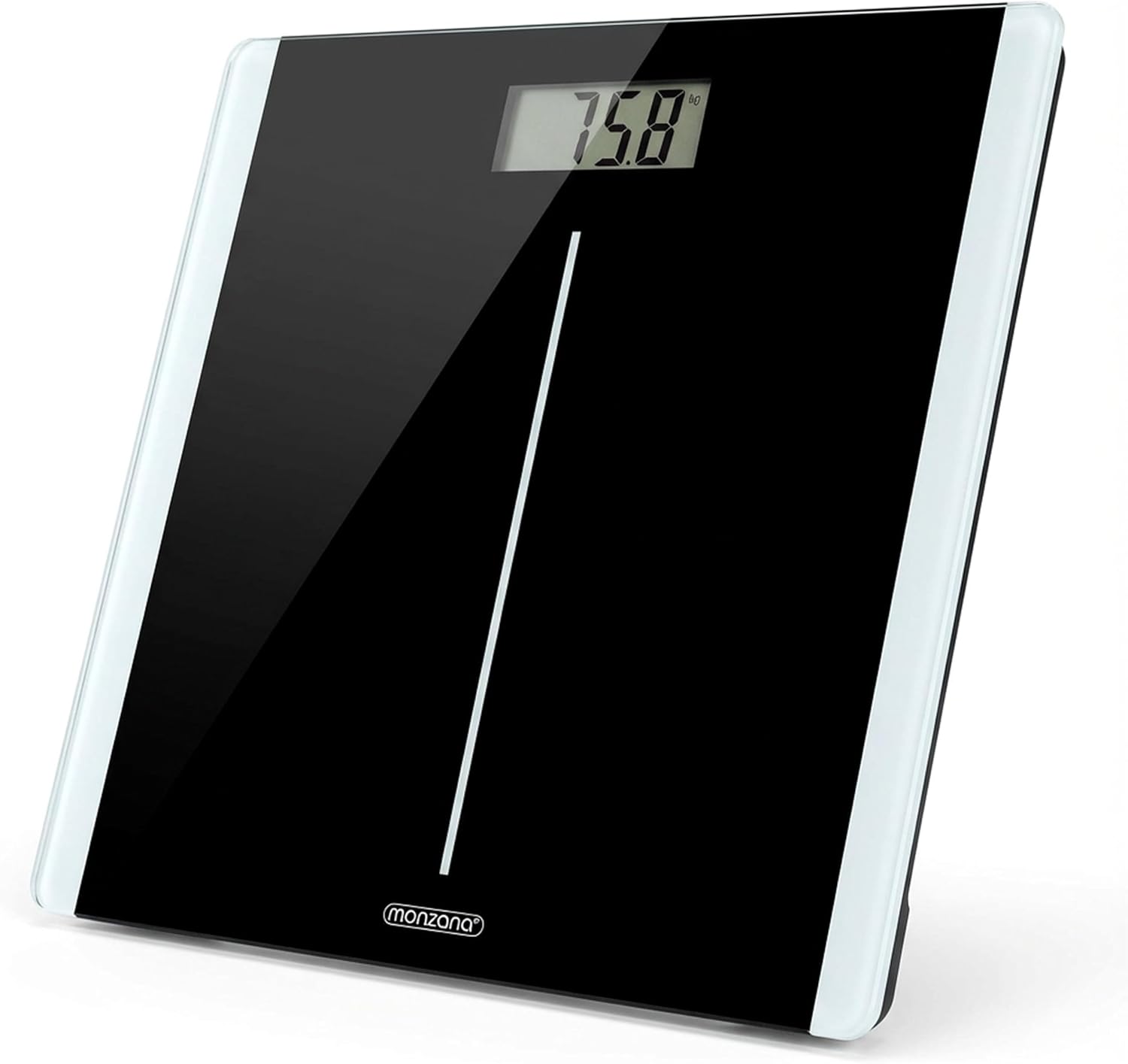 Monzana® Personenwaage Digital Klare LCD Anzeige Große Trittfläche Step-On Waage DMS Sensorsystem Körperwaage bis 180kg flaches Design Sicherheitsglas