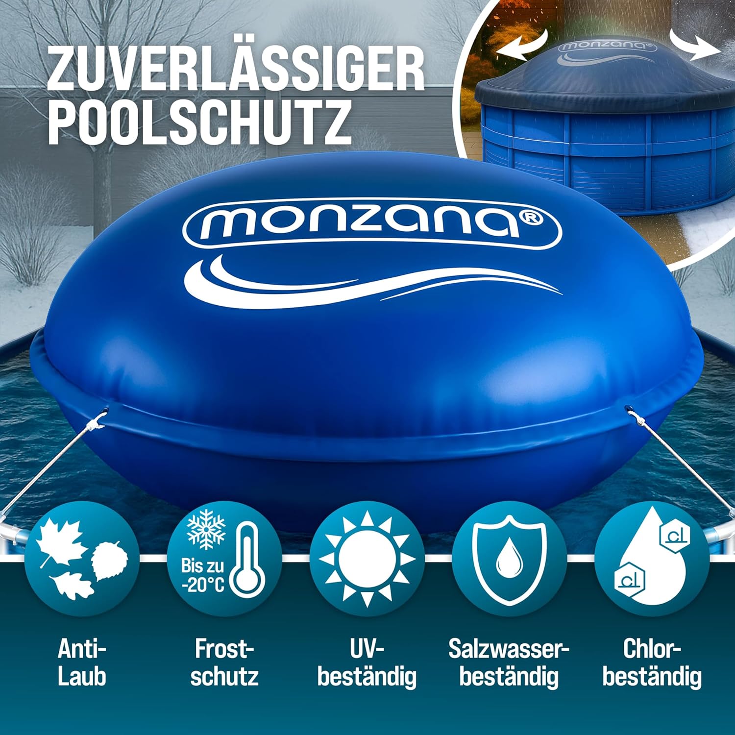 Monzana® Poolkissen 3m Winter Rund Chlorbeständig 2X Seil PVC Verstärktes Material bis -20° Doppelnaht Sicherheitsventil 6 Ösen Luftkissen Pool Abdeckung — Ansicht 2