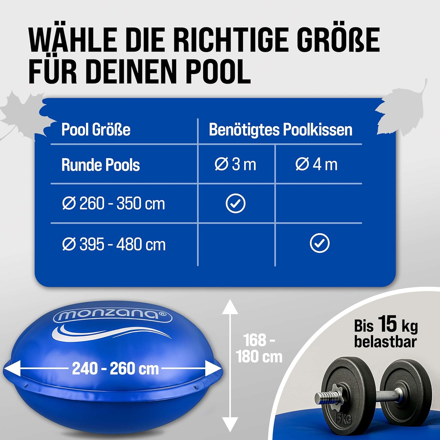 Monzana® Poolkissen 3m Winter Rund Chlorbeständig 2X Seil PVC Verstärktes Material bis -20° Doppelnaht Sicherheitsventil 6 Ösen Luftkissen Pool Abdeckung — Ansicht 3