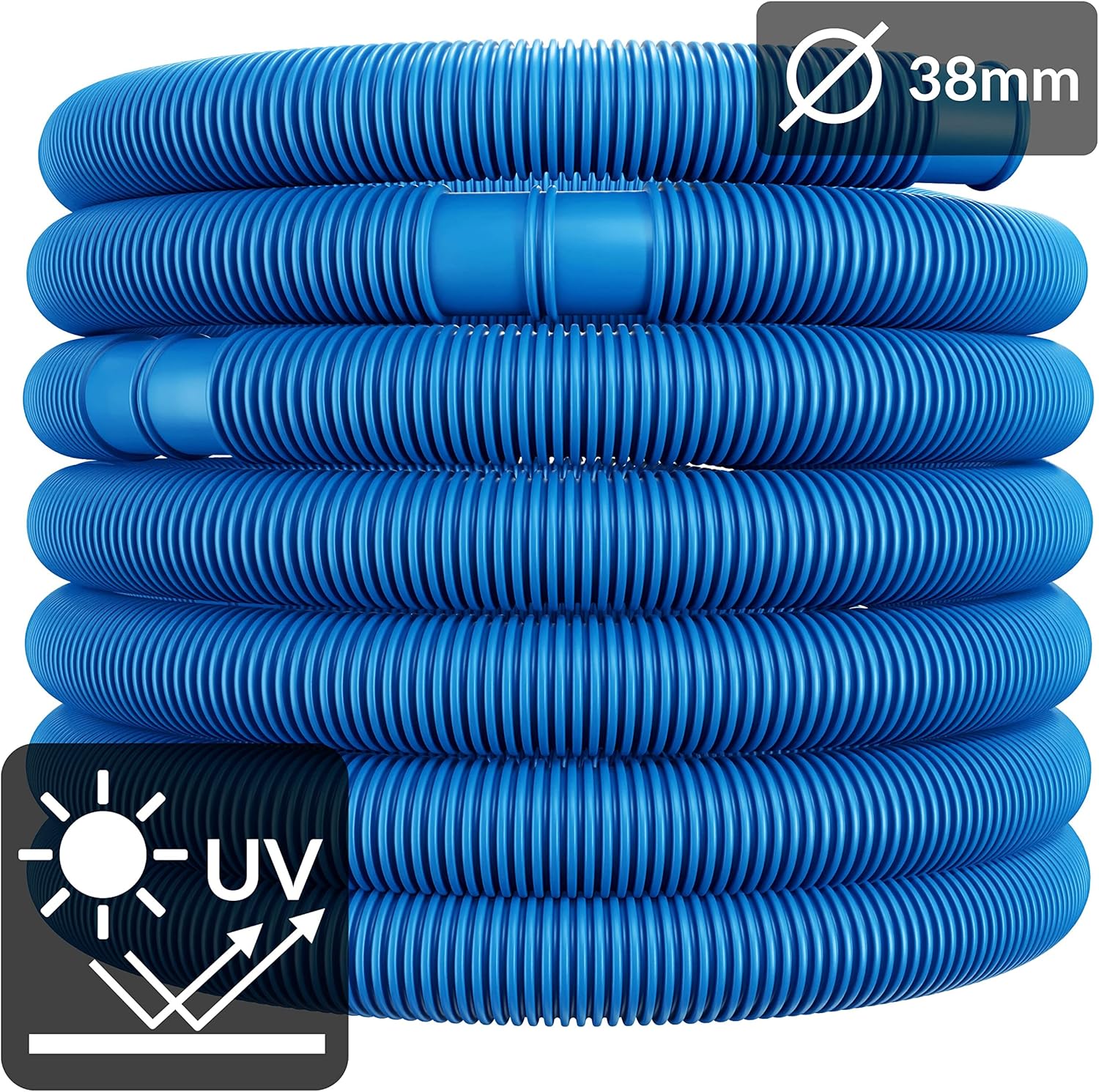 Monzana® Poolschlauch 14m Ø 38mm flexibel mit Muffen 5X Schlauchschellen UV Chlor resistent Schwimmbadschlauch Pumpenschlauch Wasserschlauch Blau — Ansicht 4