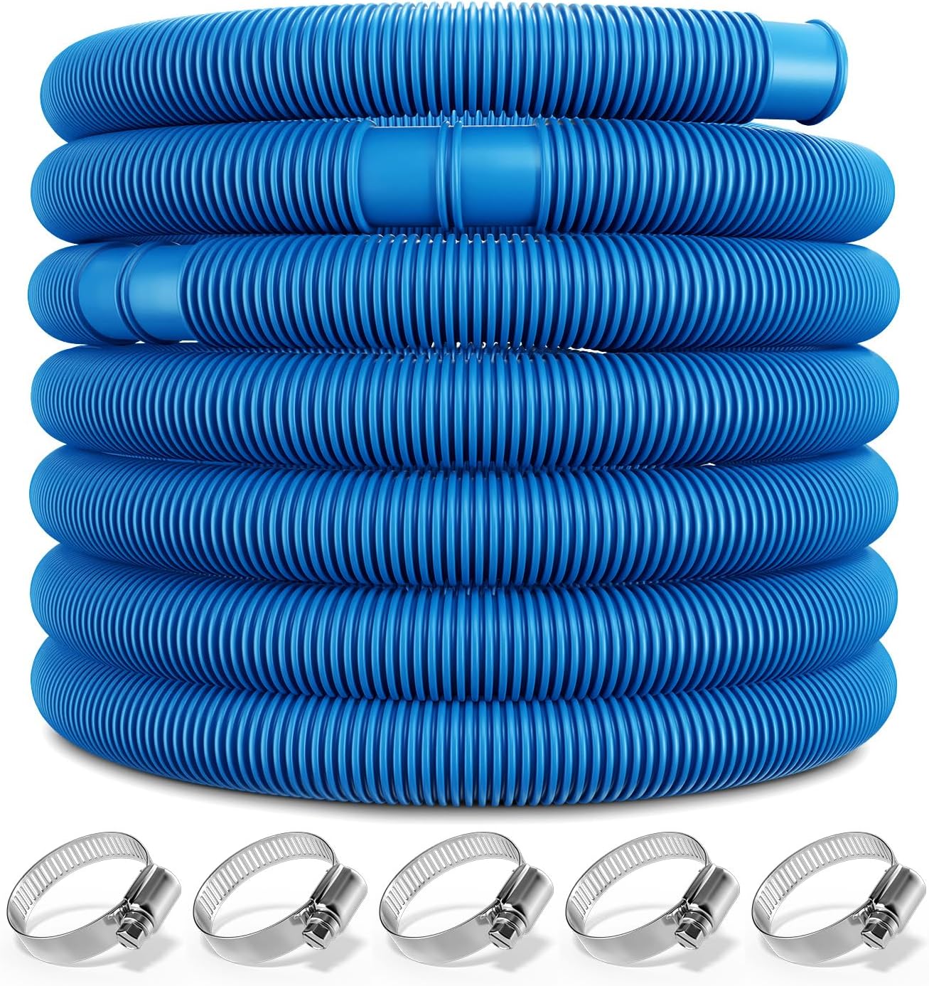 Monzana® Poolschlauch 14m Ø 38mm flexibel mit Muffen 5X Schlauchschellen UV Chlor resistent Schwimmbadschlauch Pumpenschlauch Wasserschlauch Blau