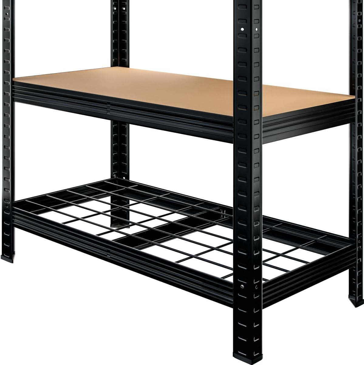 Monzana® Premium Schwerlastregal 180x90x40cm 5 Böden 4 x MDF + 1 Gitter Kellerregal Lagerregal Steckregal Metallregal Werkstattregal schwarz — Ansicht 5